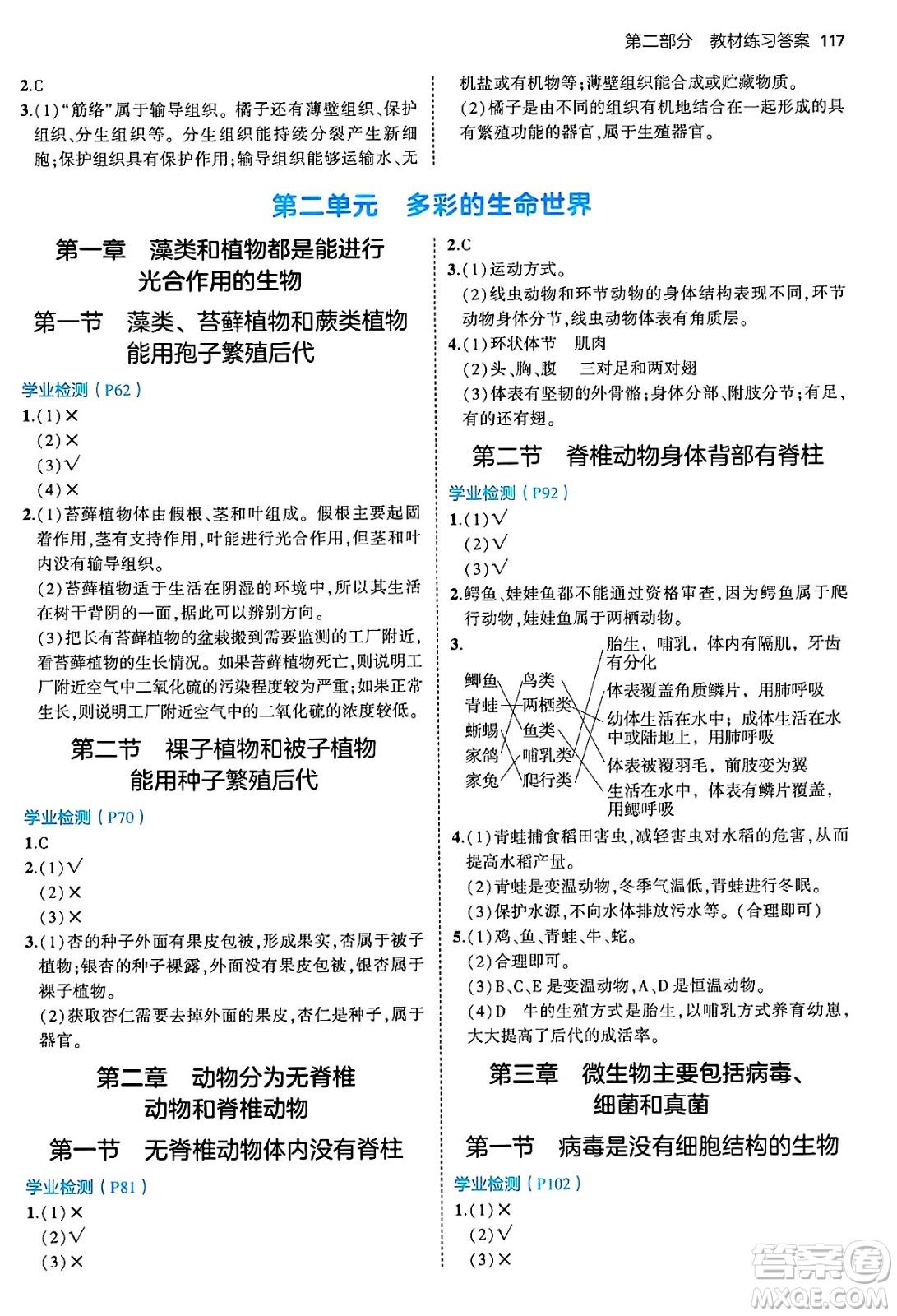 四川大學(xué)出版社2024年秋初中同步5年中考3年模擬七年級(jí)生物上冊濟(jì)南版答案