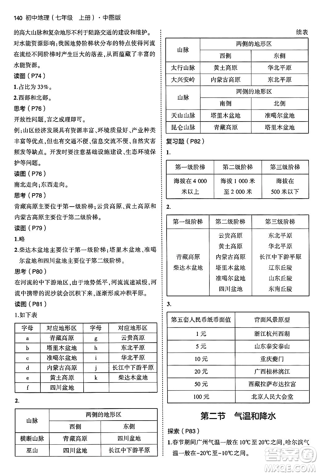 四川大學(xué)出版社2024年秋初中同步5年中考3年模擬七年級(jí)地理上冊(cè)中圖版答案