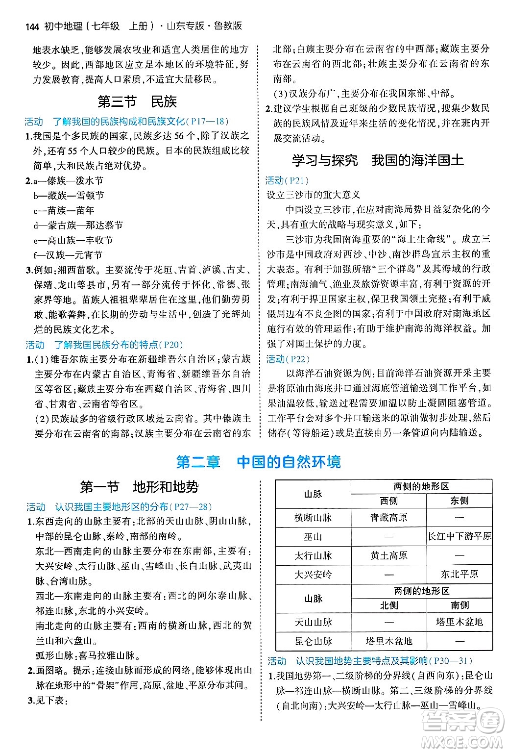 首都師范大學(xué)出版社2024年秋初中同步5年中考3年模擬七年級(jí)地理上冊(cè)魯教版山東專(zhuān)版答案