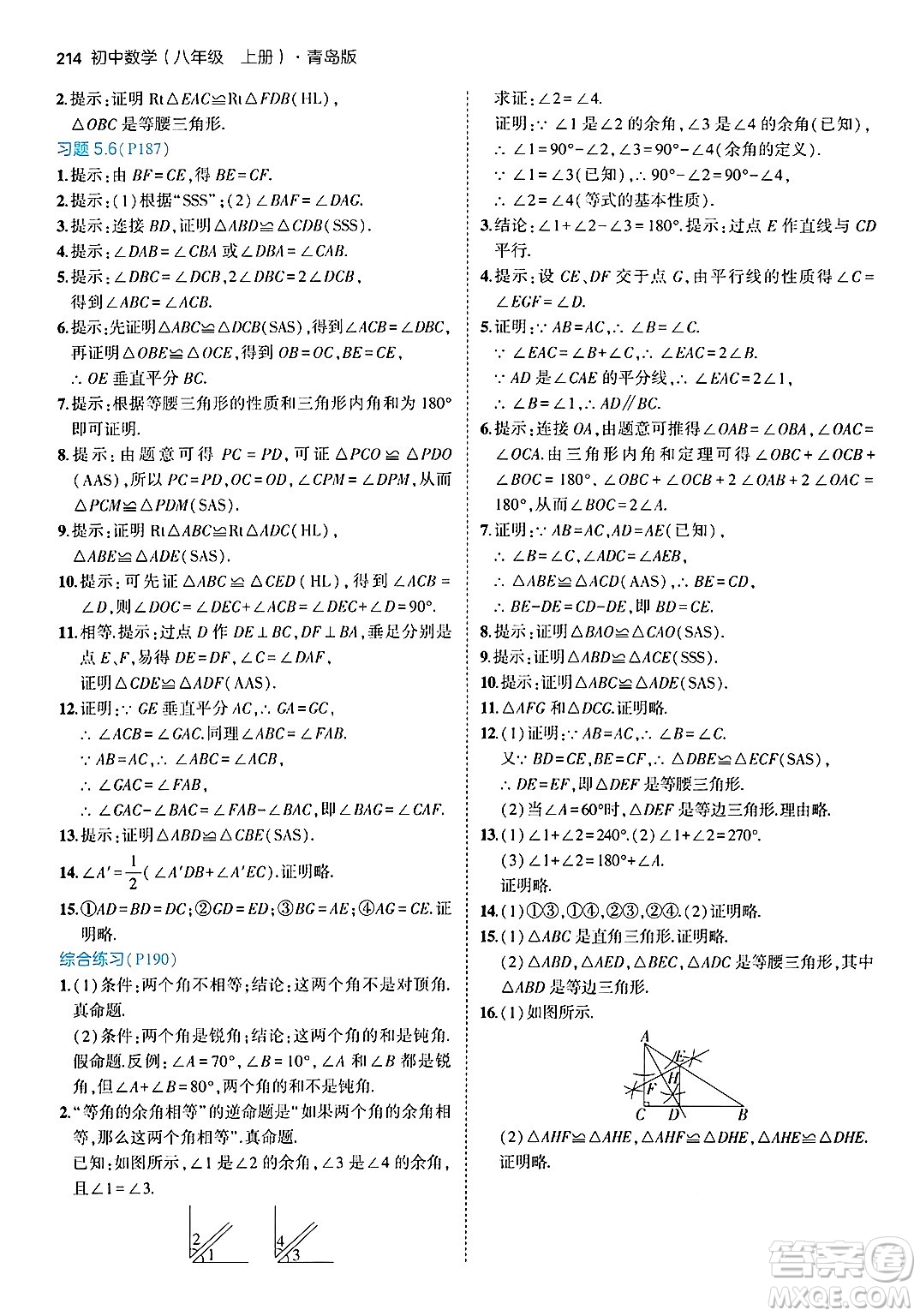 首都師范大學(xué)出版社2024年秋初中同步5年中考3年模擬八年級數(shù)學(xué)上冊青島版答案