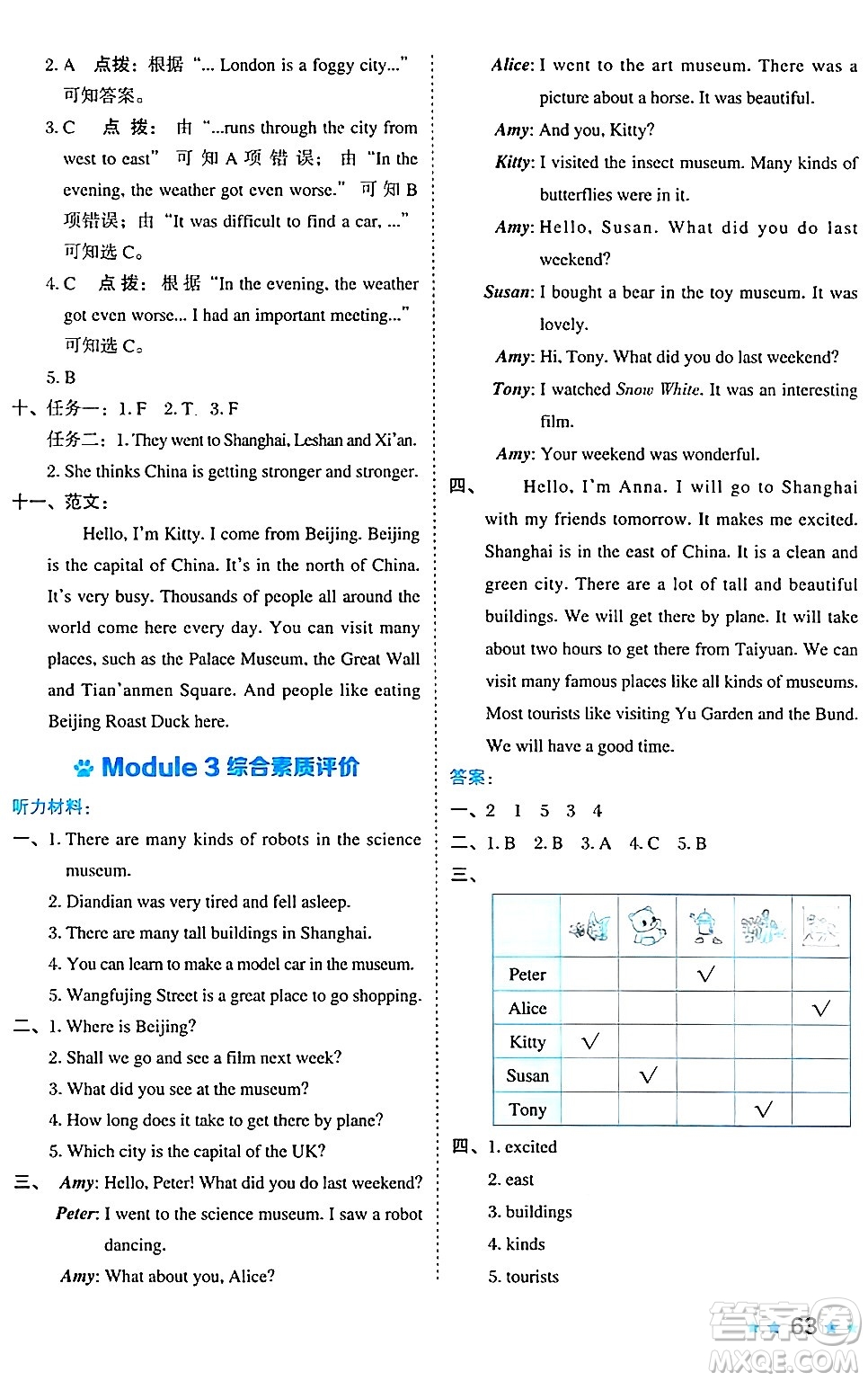 吉林教育出版社2024年秋榮德基好卷六年級(jí)英語(yǔ)上冊(cè)滬教牛津版三起點(diǎn)答案