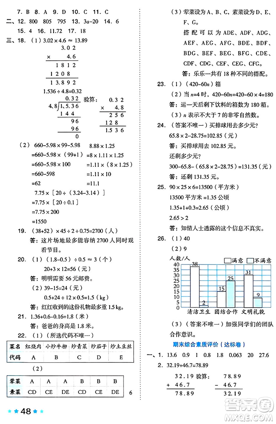 吉林教育出版社2024年秋榮德基好卷五年級數(shù)學(xué)上冊蘇教版答案