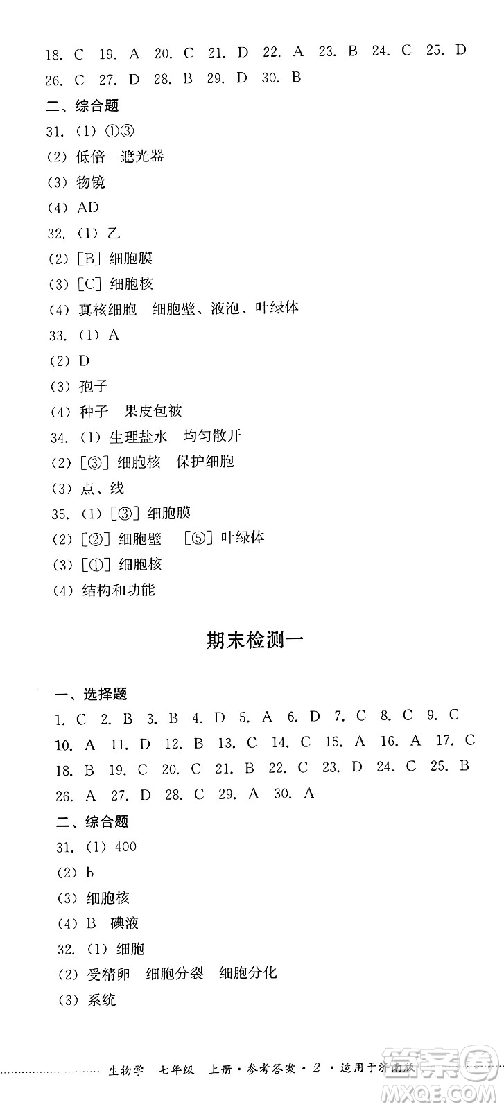 四川教育出版社2024年秋課堂伴侶學(xué)情點(diǎn)評(píng)七年級(jí)生物上冊(cè)濟(jì)南版答案