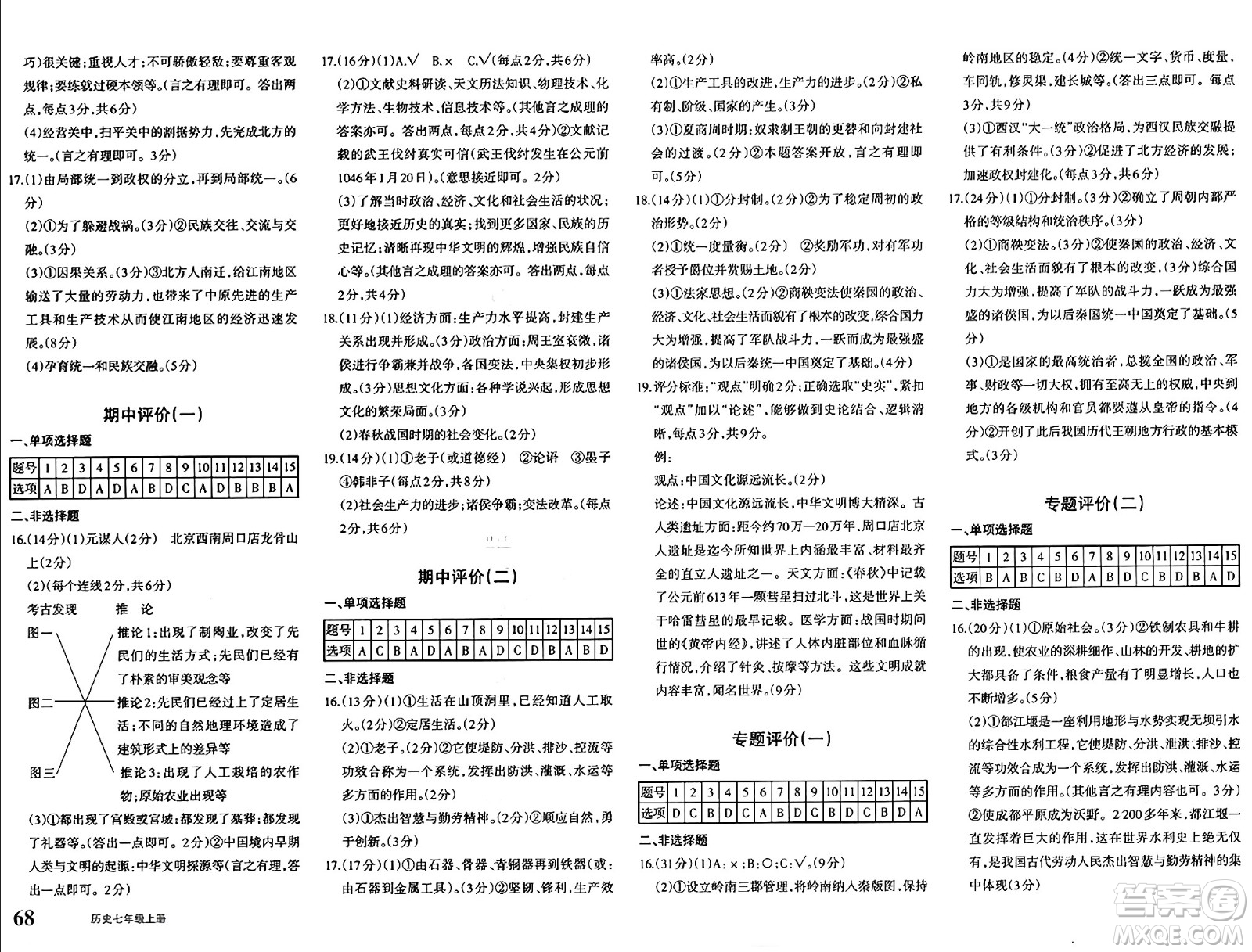 新疆青少年出版社2024年秋優(yōu)學(xué)1+1評(píng)價(jià)與測(cè)試七年級(jí)歷史上冊(cè)通用版答案