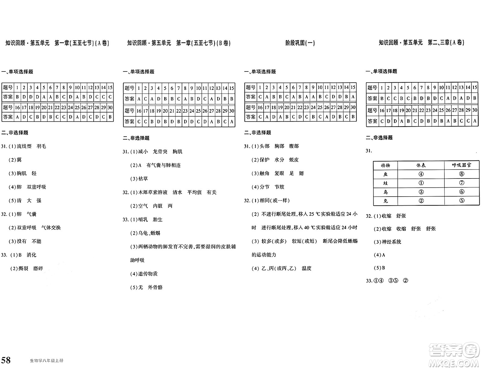 新疆青少年出版社2024年秋優(yōu)學(xué)1+1評價與測試八年級生物上冊通用版答案