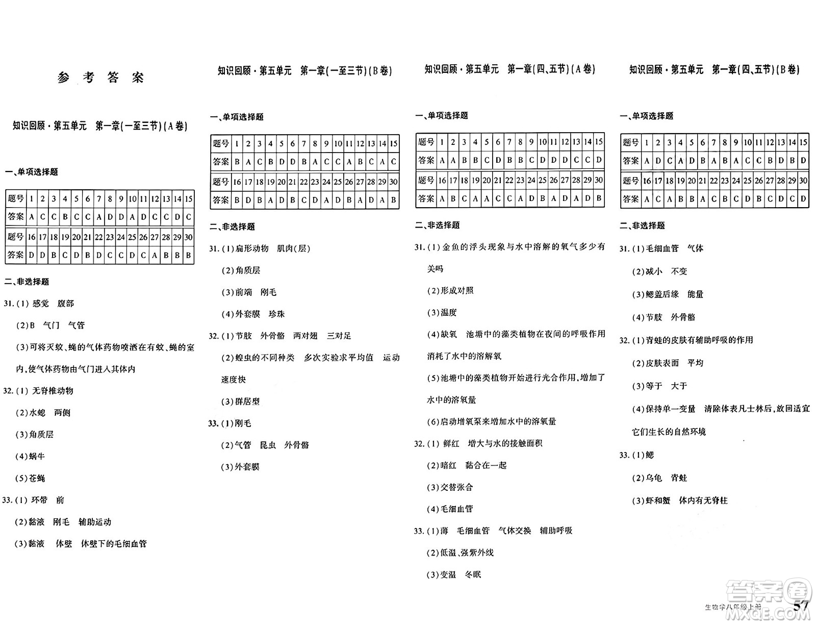 新疆青少年出版社2024年秋優(yōu)學(xué)1+1評價與測試八年級生物上冊通用版答案