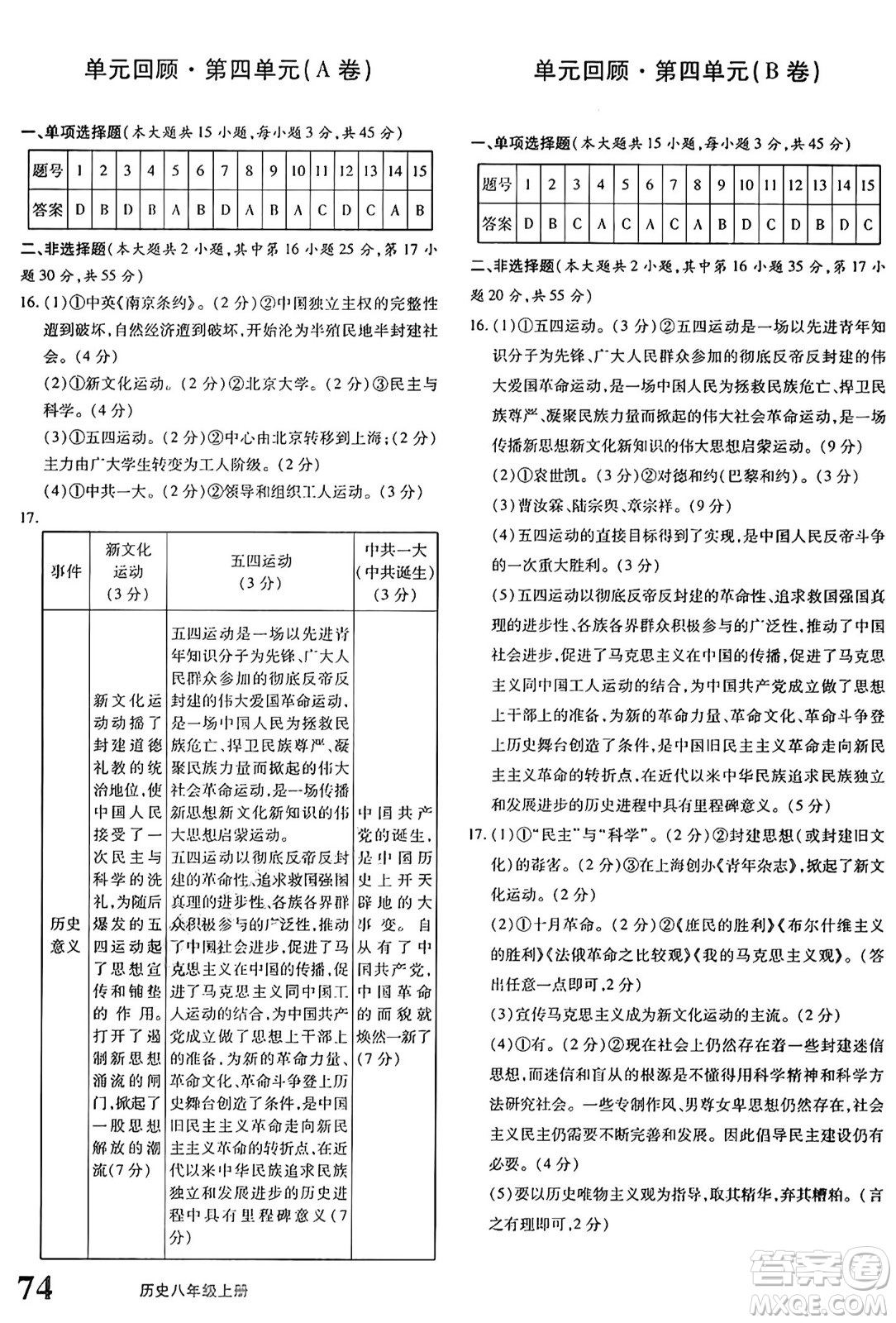 新疆青少年出版社2024年秋優(yōu)學1+1評價與測試八年級歷史上冊通用版答案