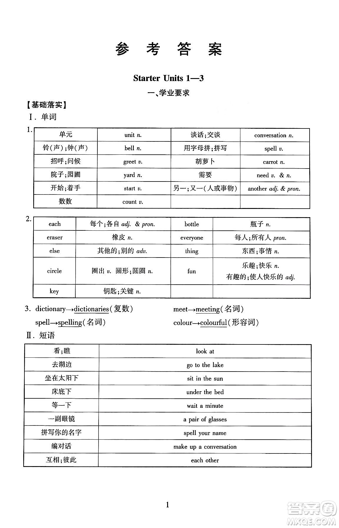 北京師范大學出版社2024年秋京師普教伴你學同步學習手冊七年級英語上冊人教版答案