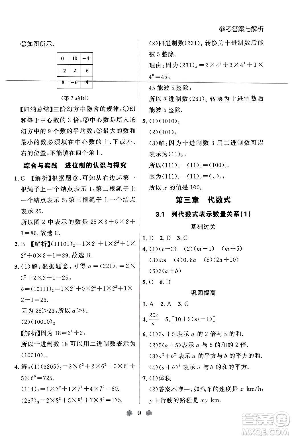 大連出版社2024年秋點石成金金牌每課通七年級數(shù)學上冊人教版遼寧專版答案