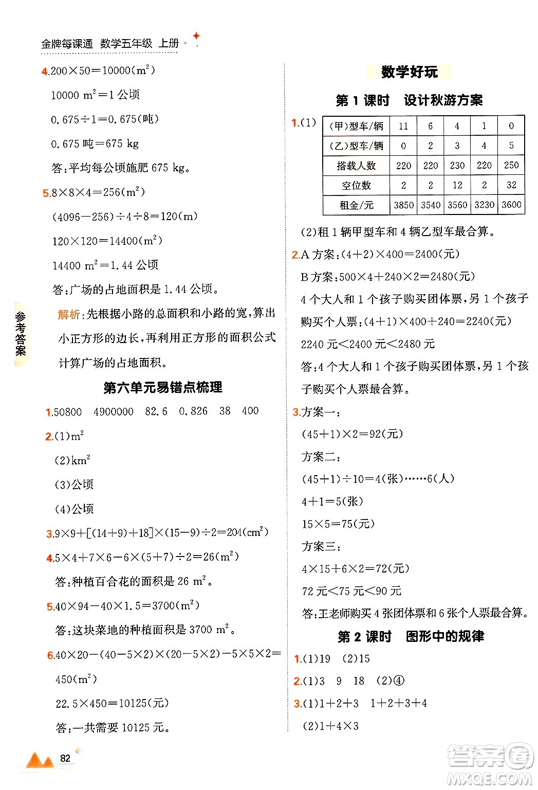 大連出版社2024年秋點石成金金牌每課通五年級數(shù)學(xué)上冊北師大版答案