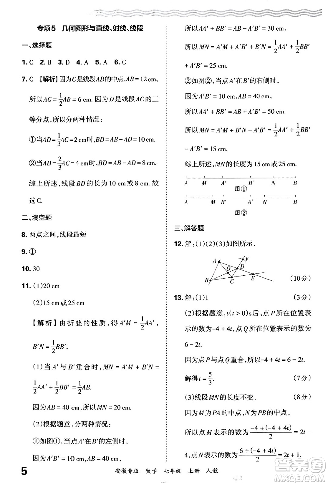 江西人民出版社2024年秋王朝霞各地期末試卷精選七年級數(shù)學上冊人教版安徽專版答案