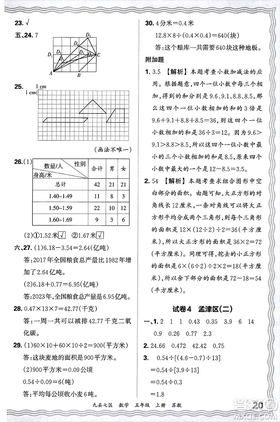 江西人民出版社2024年秋王朝霞各地期末試卷精選五年級(jí)數(shù)學(xué)上冊(cè)蘇教版洛陽專版答案