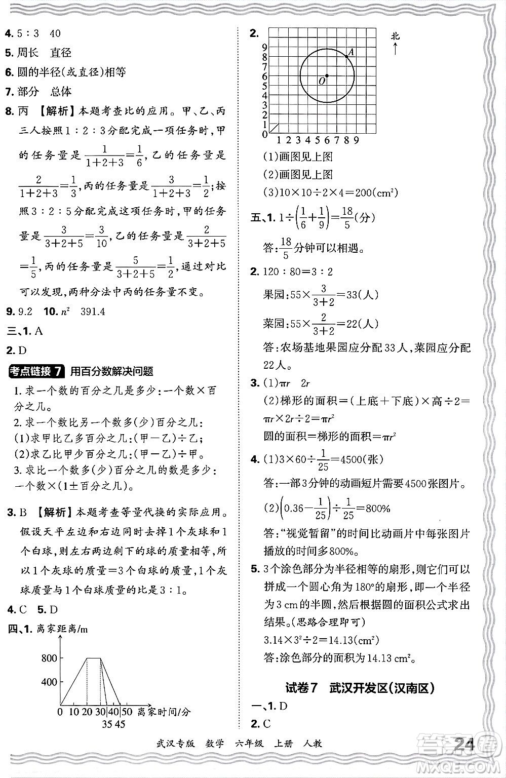 江西人民出版社2024年秋王朝霞期末真題精編六年級數(shù)學上冊人教版大武漢專版答案