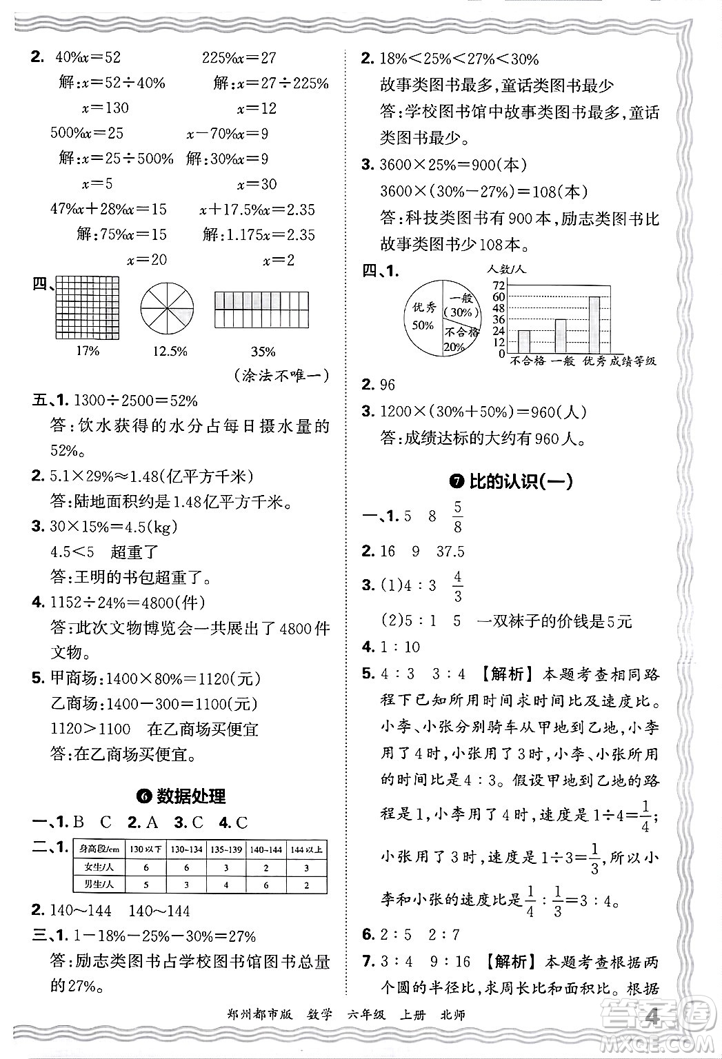 江西人民出版社2024年秋王朝霞期末真題精編六年級數(shù)學(xué)上冊北師大版鄭州都市版答案