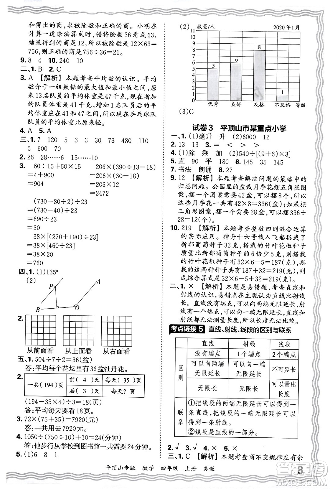 江西人民出版社2024年秋王朝霞期末真題精編四年級(jí)數(shù)學(xué)上冊(cè)蘇教版平頂山專(zhuān)版答案