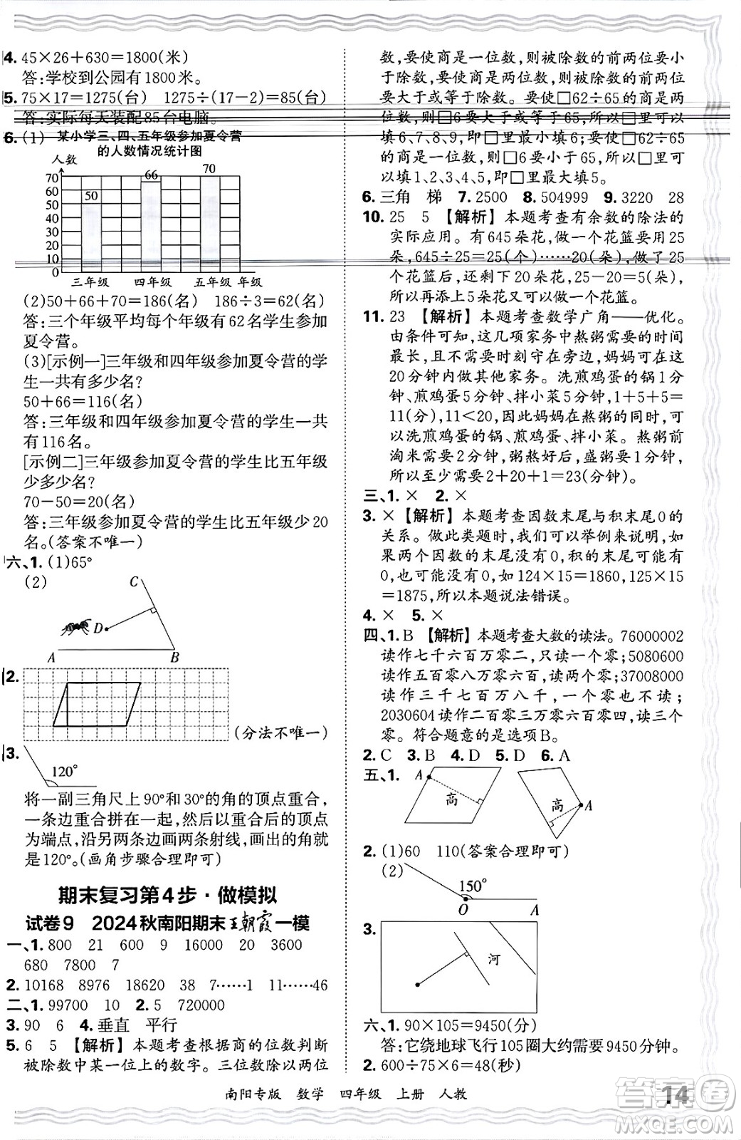 江西人民出版社2024年秋王朝霞期末真題精編四年級數(shù)學(xué)上冊人教版南陽專版答案