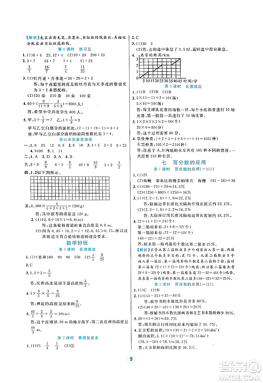 天津科學技術(shù)出版社2024年秋云頂課堂六年級數(shù)學上冊北師大版答案