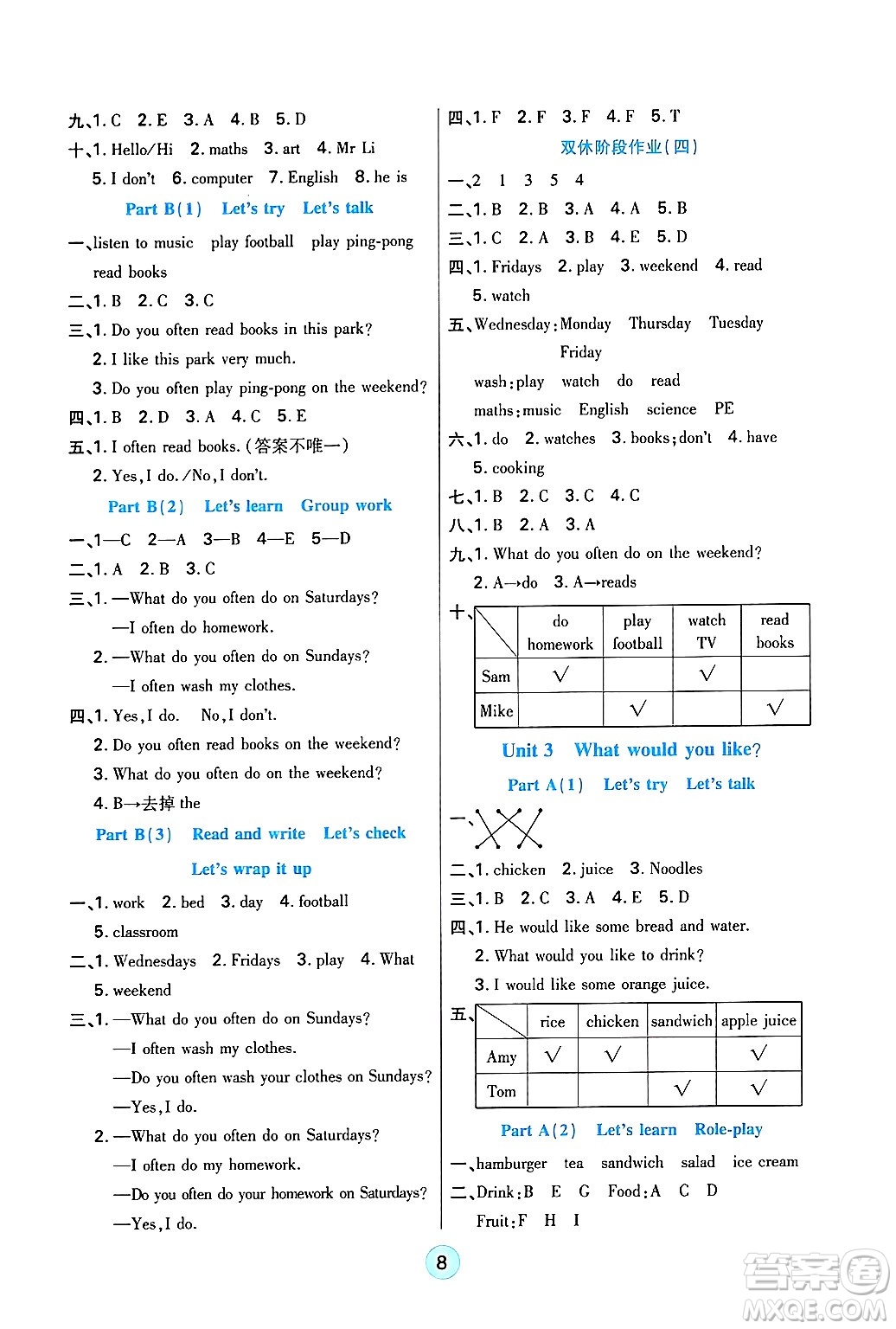 天津科學(xué)技術(shù)出版社2024年秋云頂課堂五年級(jí)英語(yǔ)上冊(cè)人教PEP版答案