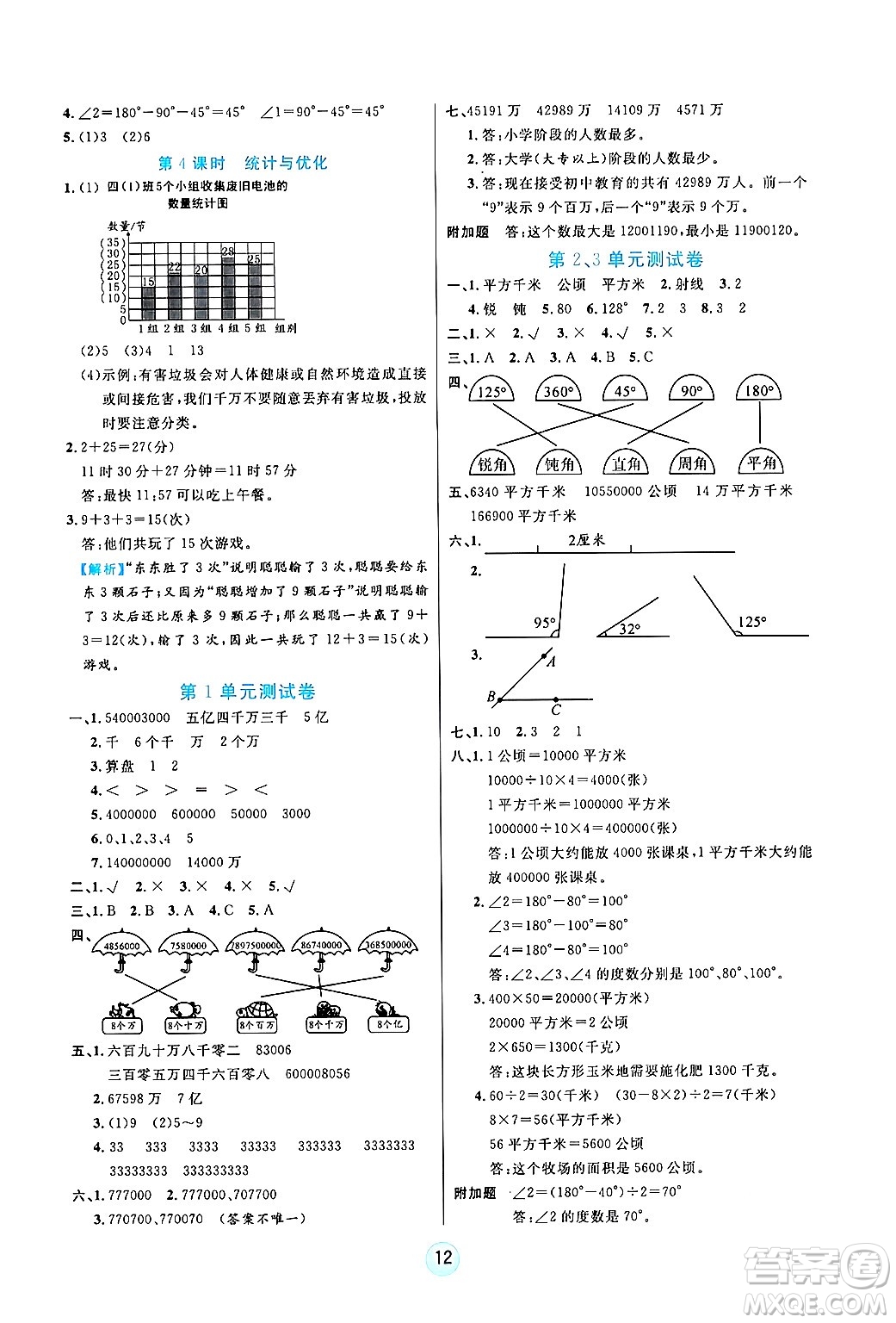 天津科學技術(shù)出版社2024年秋云頂課堂四年級數(shù)學上冊人教版答案