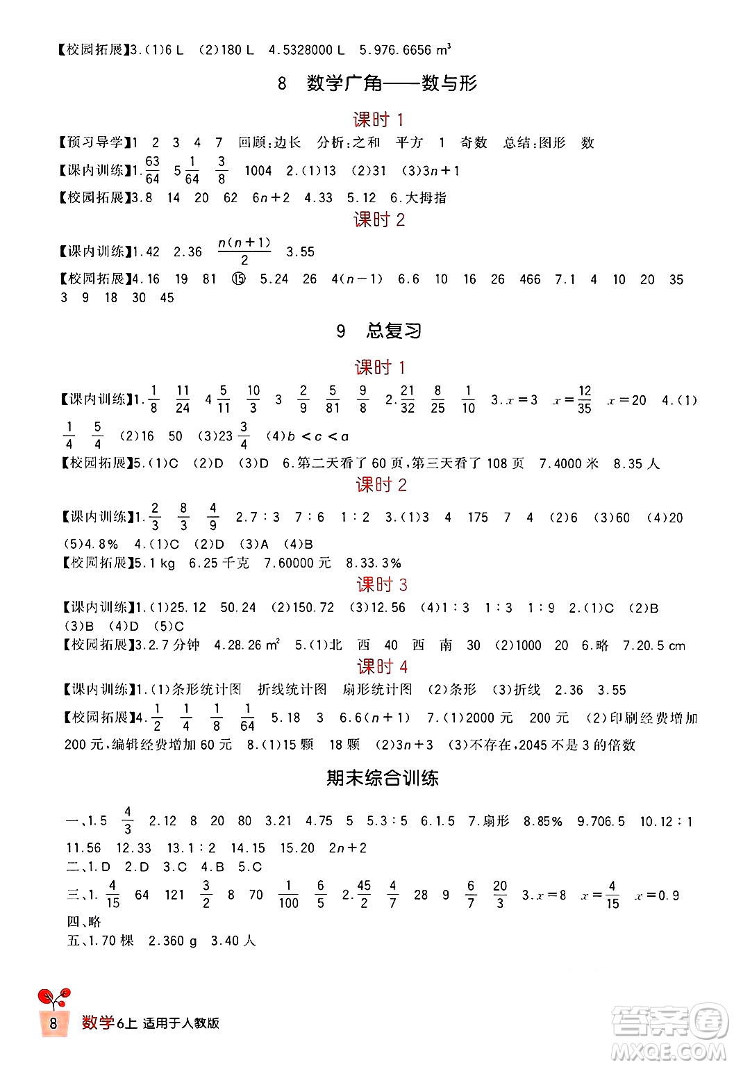 四川教育出版社2024年秋新課標小學生學習實踐園地六年級數(shù)學上冊人教版答案