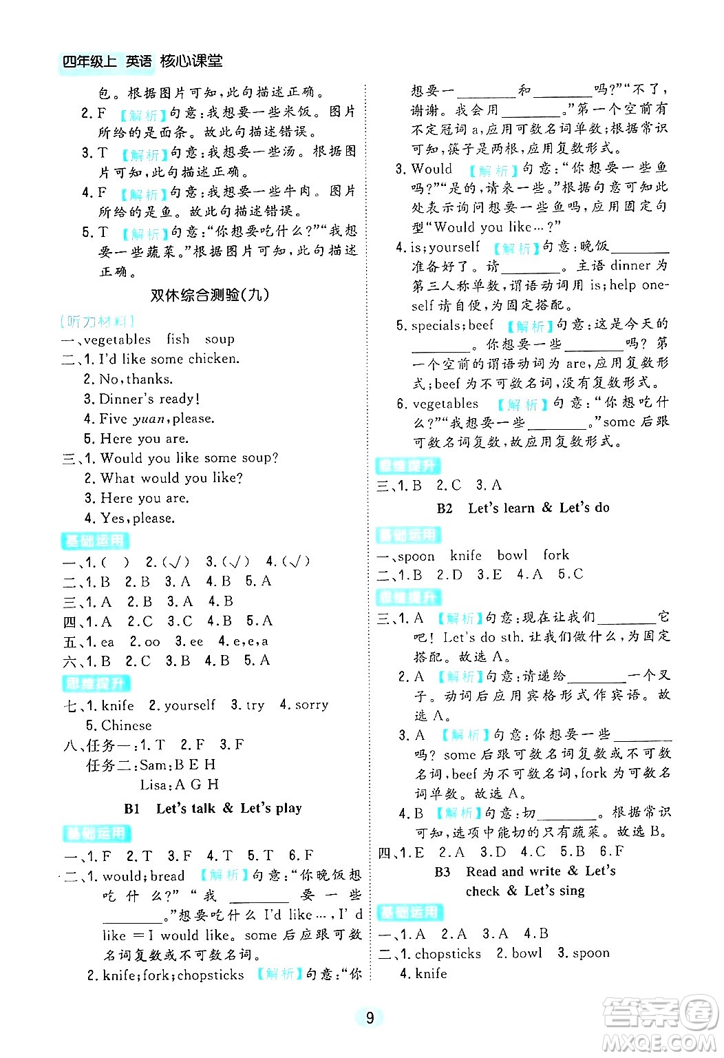 天津人民出版社2024年秋核心360核心課堂四年級(jí)英語(yǔ)上冊(cè)通用版答案