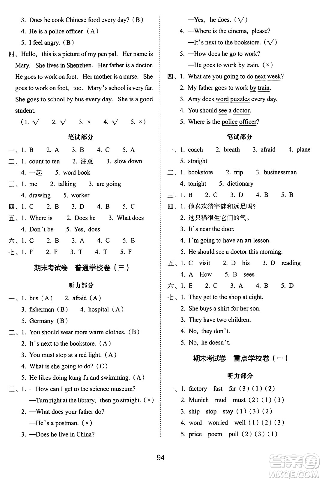 長春出版社2024年秋68所期末沖刺100分完全試卷六年級英語上冊人教PEP版三起點答案