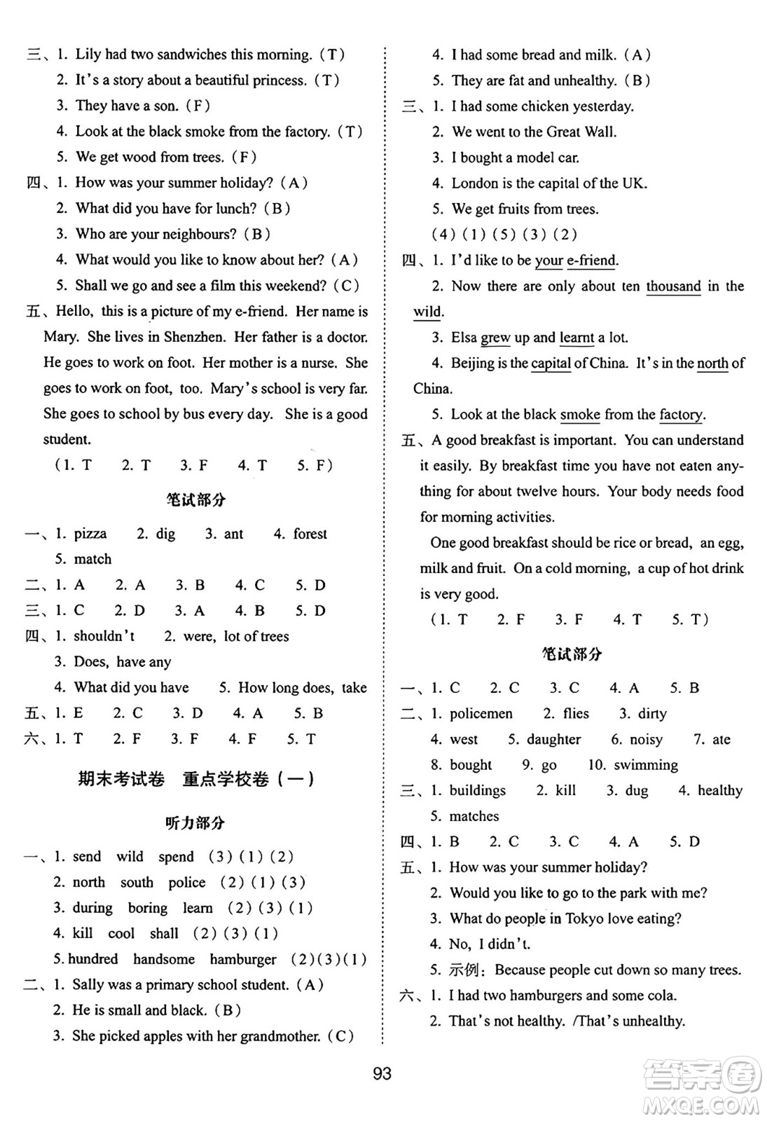 長(zhǎng)春出版社2024年秋68所期末沖刺100分完全試卷六年級(jí)英語(yǔ)上冊(cè)牛津版答案