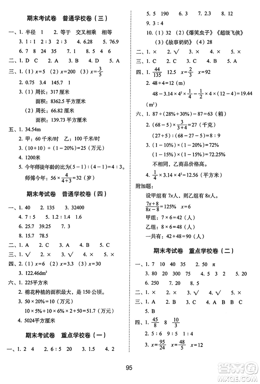 長(zhǎng)春出版社2024年秋68所期末沖刺100分完全試卷六年級(jí)數(shù)學(xué)上冊(cè)冀教版答案