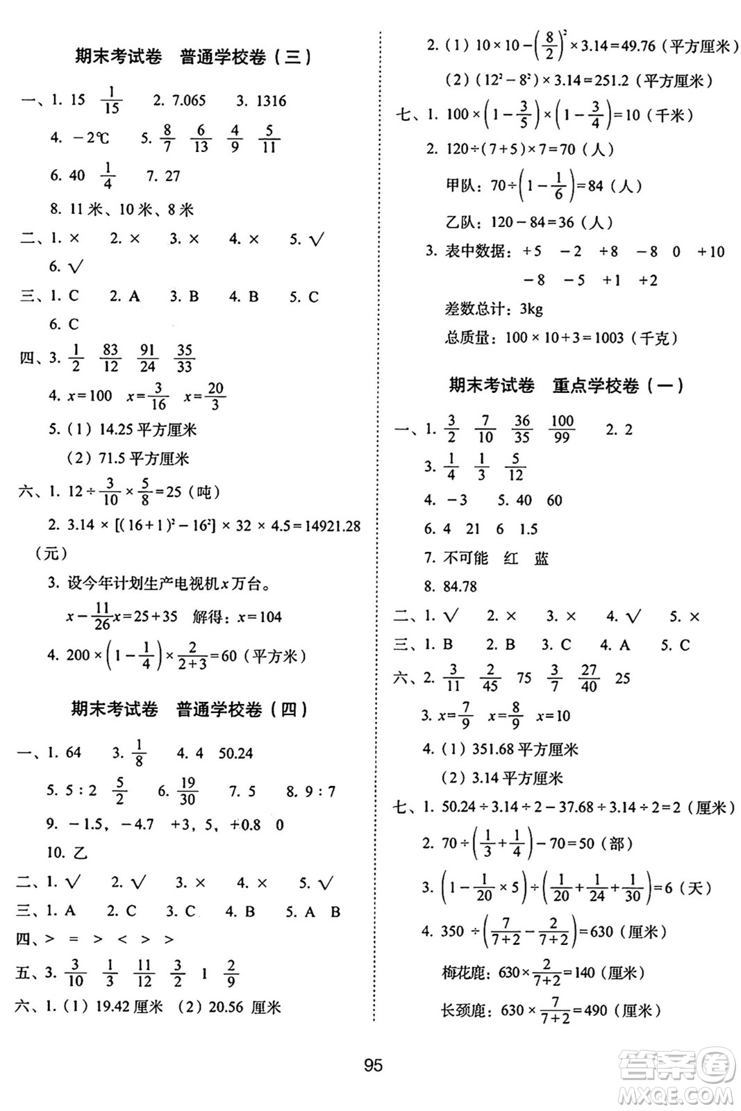 長(zhǎng)春出版社2024年秋68所期末沖刺100分完全試卷六年級(jí)數(shù)學(xué)上冊(cè)西師大版答案