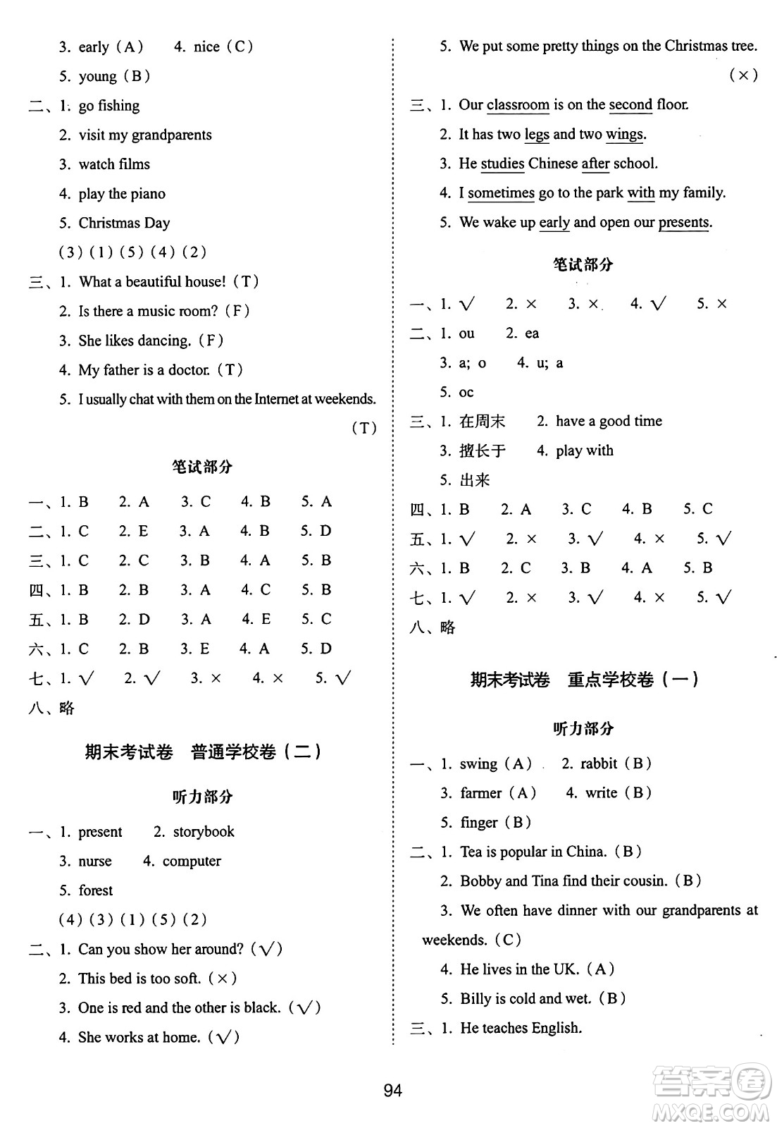 長(zhǎng)春出版社2024年秋68所期末沖刺100分完全試卷五年級(jí)英語(yǔ)上冊(cè)譯林版答案