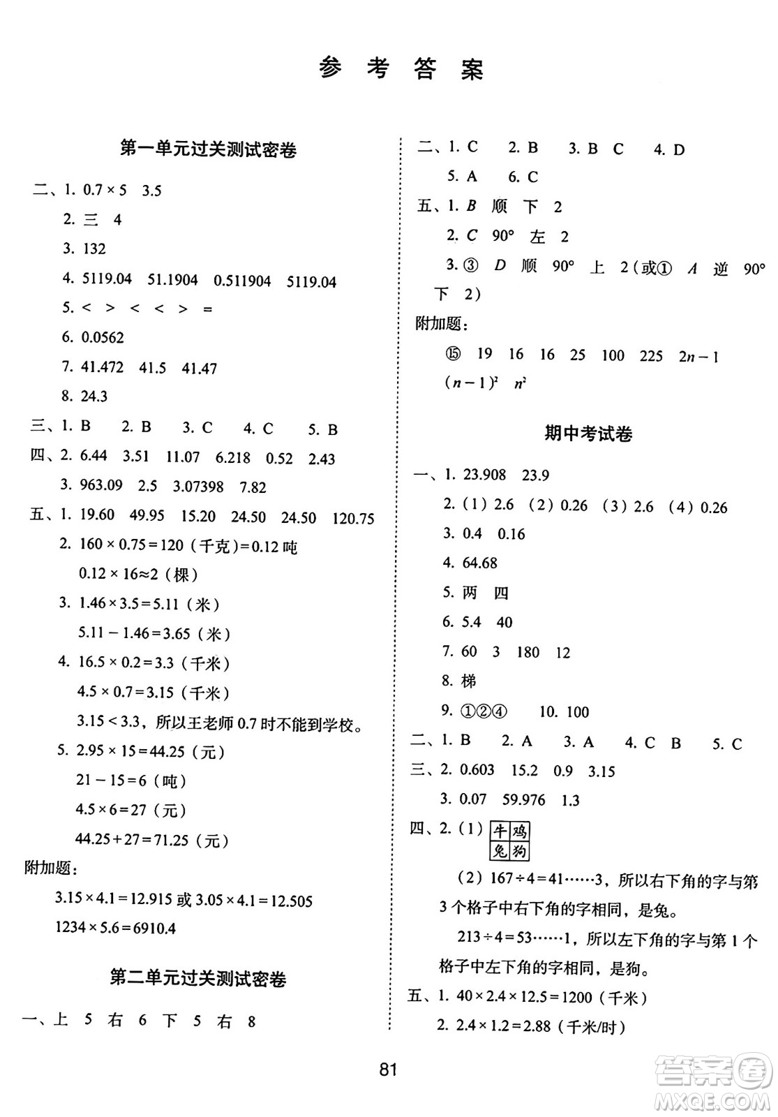 長春出版社2024年秋68所期末沖刺100分完全試卷五年級(jí)數(shù)學(xué)上冊(cè)西師大版答案