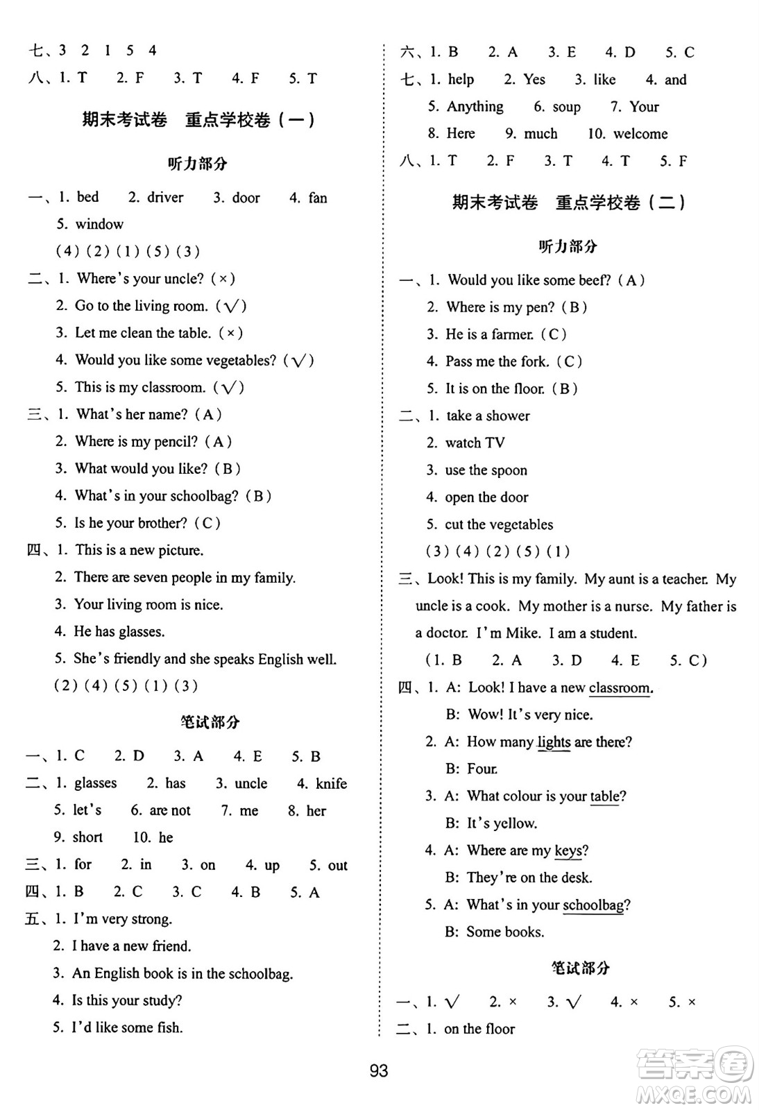 長(zhǎng)春出版社2024年秋68所期末沖刺100分完全試卷四年級(jí)英語(yǔ)上冊(cè)人教PEP版三起點(diǎn)答案