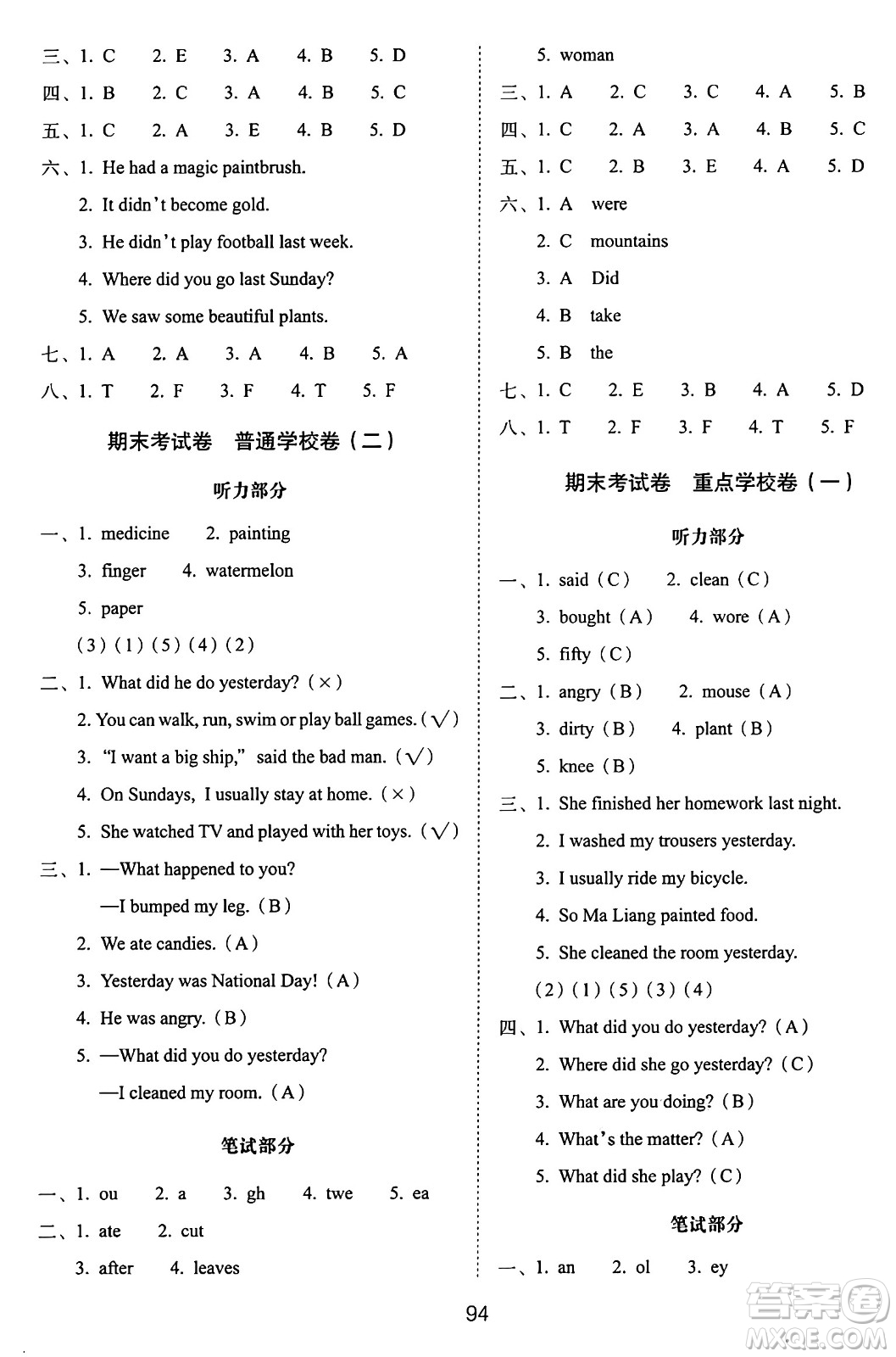 長(zhǎng)春出版社2024年秋68所期末沖刺100分完全試卷四年級(jí)英語上冊(cè)外研版一起點(diǎn)答案