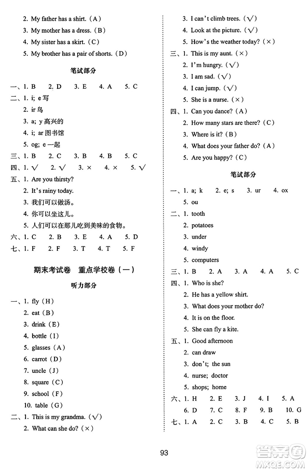 長(zhǎng)春出版社2024年秋68所期末沖刺100分完全試卷四年級(jí)英語上冊(cè)牛津版答案