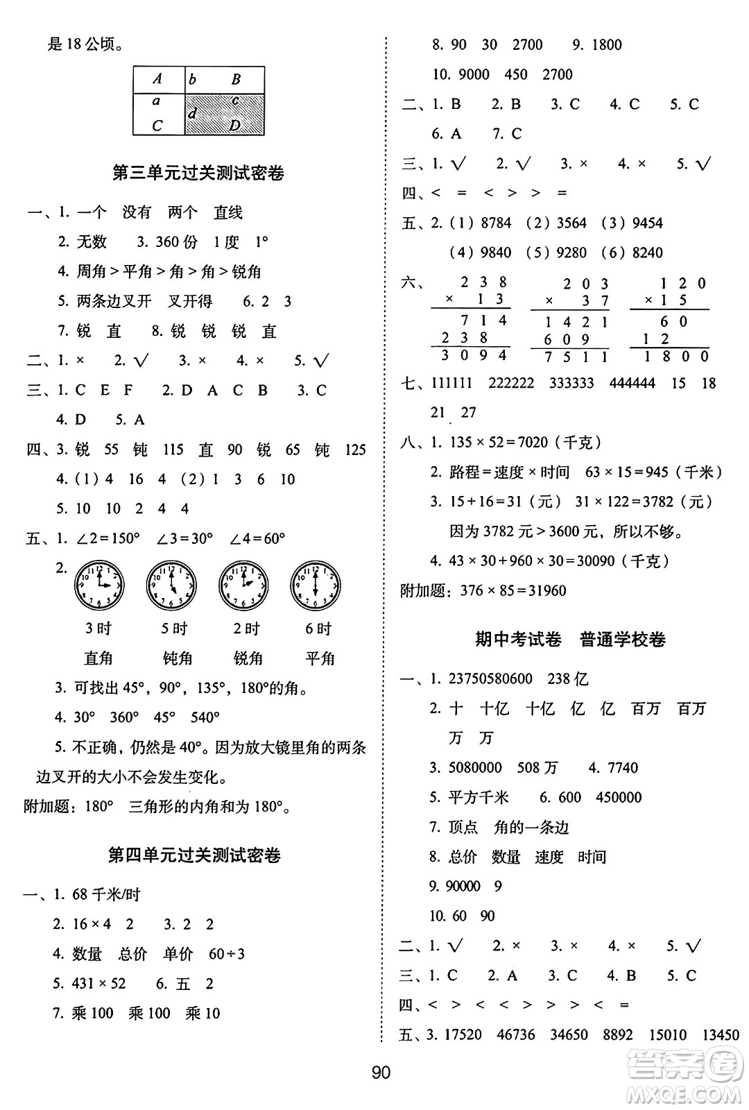 長春出版社2024年秋68所期末沖刺100分完全試卷四年級數(shù)學上冊人教版答案