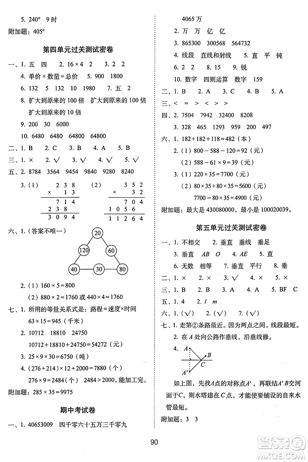 長春出版社2024年秋68所期末沖刺100分完全試卷四年級數(shù)學(xué)上冊西師大版答案