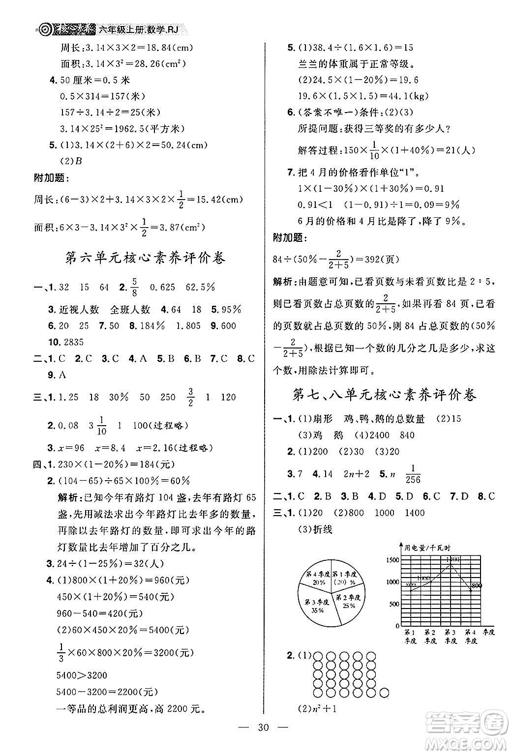 南方出版社2024秋學(xué)緣教育核心素養(yǎng)天天練六年級(jí)數(shù)學(xué)上冊人教版福建專版答案