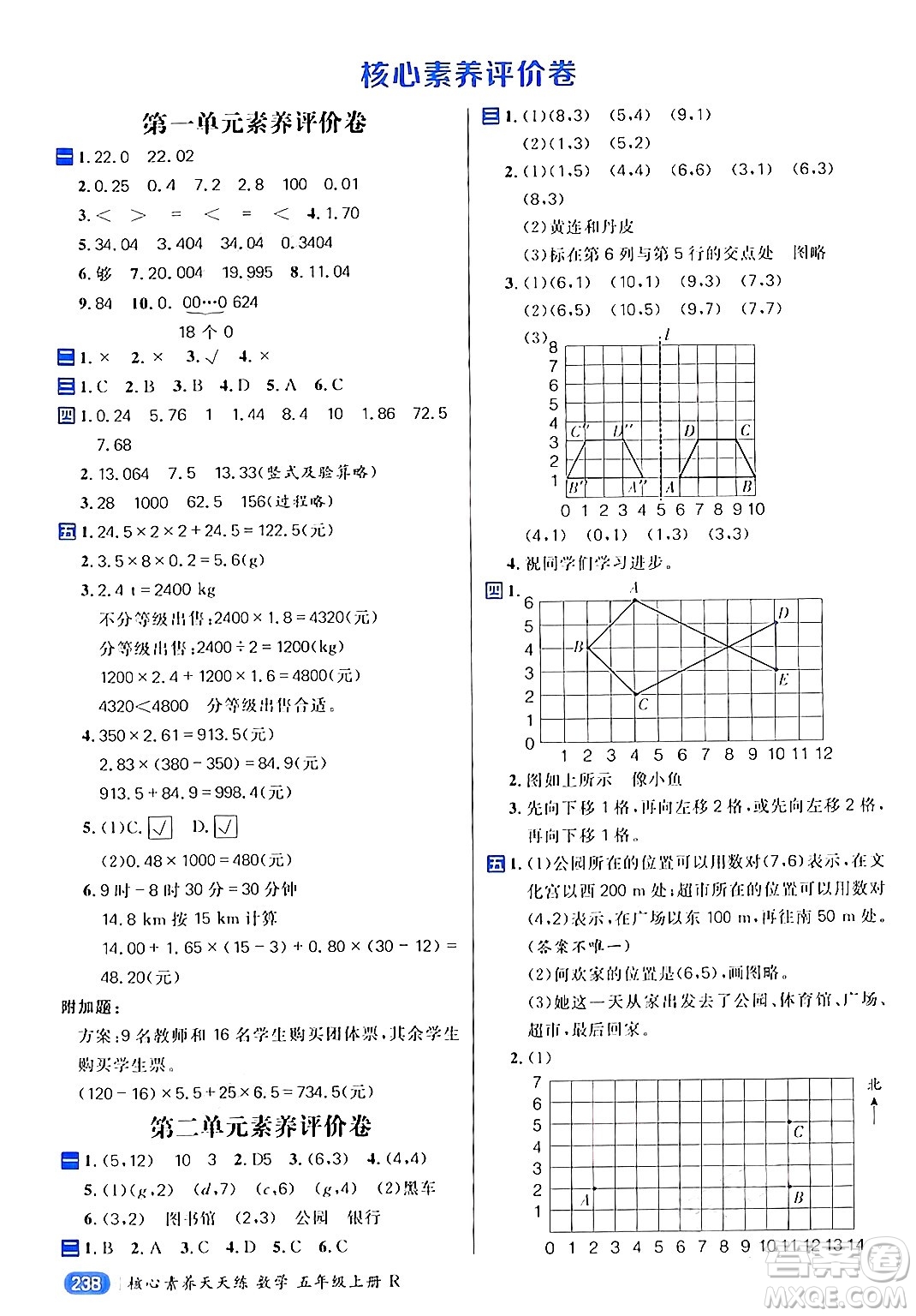 南方出版社2024秋學(xué)緣教育核心素養(yǎng)天天練五年級數(shù)學(xué)上冊人教版答案