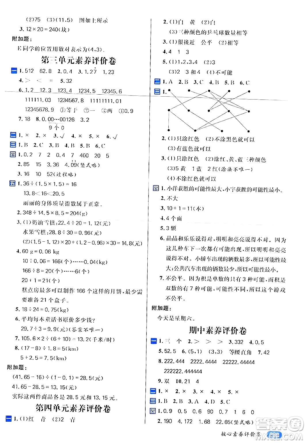 南方出版社2024秋學(xué)緣教育核心素養(yǎng)天天練五年級數(shù)學(xué)上冊人教版答案