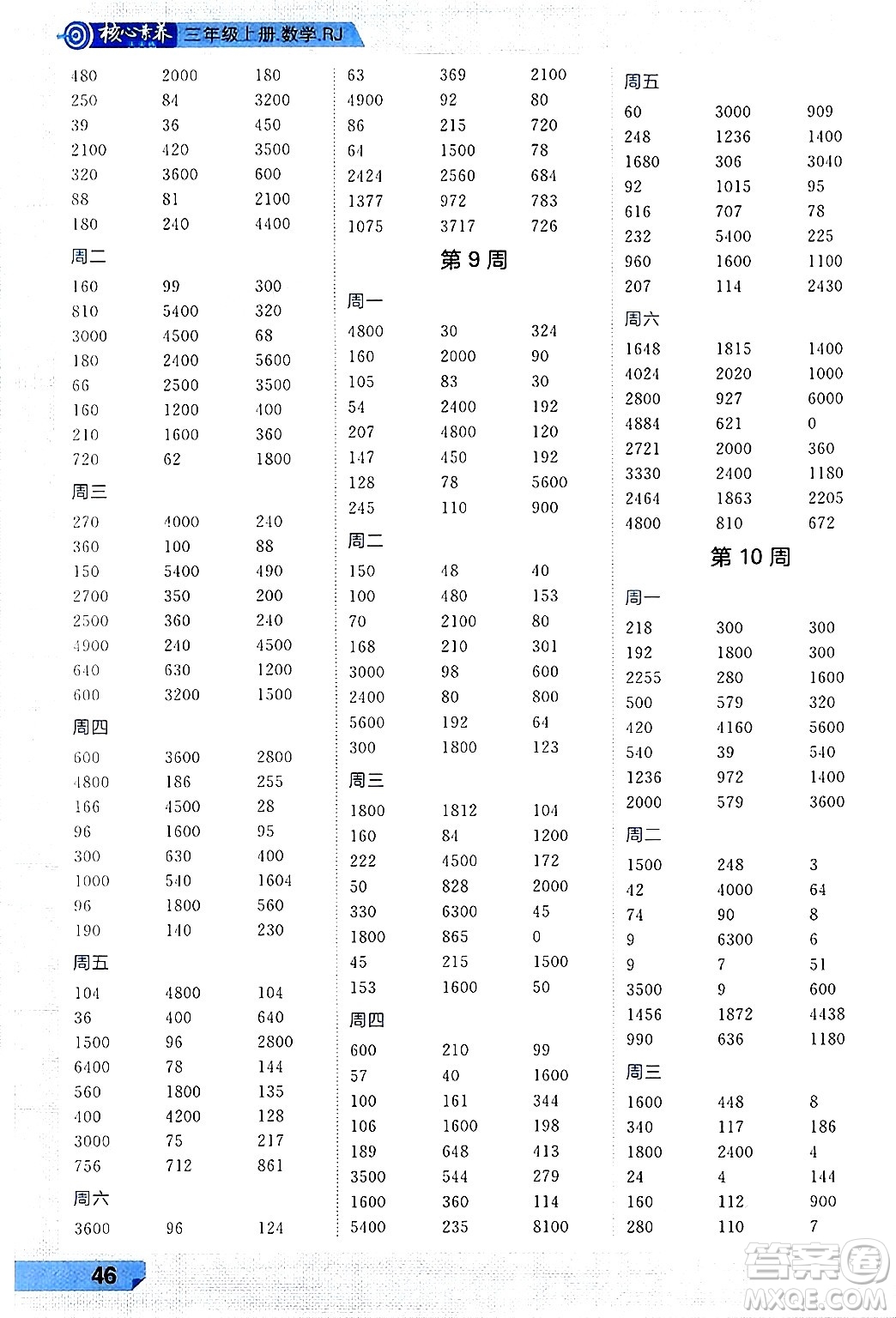 南方出版社2024秋學(xué)緣教育核心素養(yǎng)天天練三年級(jí)數(shù)學(xué)上冊(cè)人教版福建專版答案