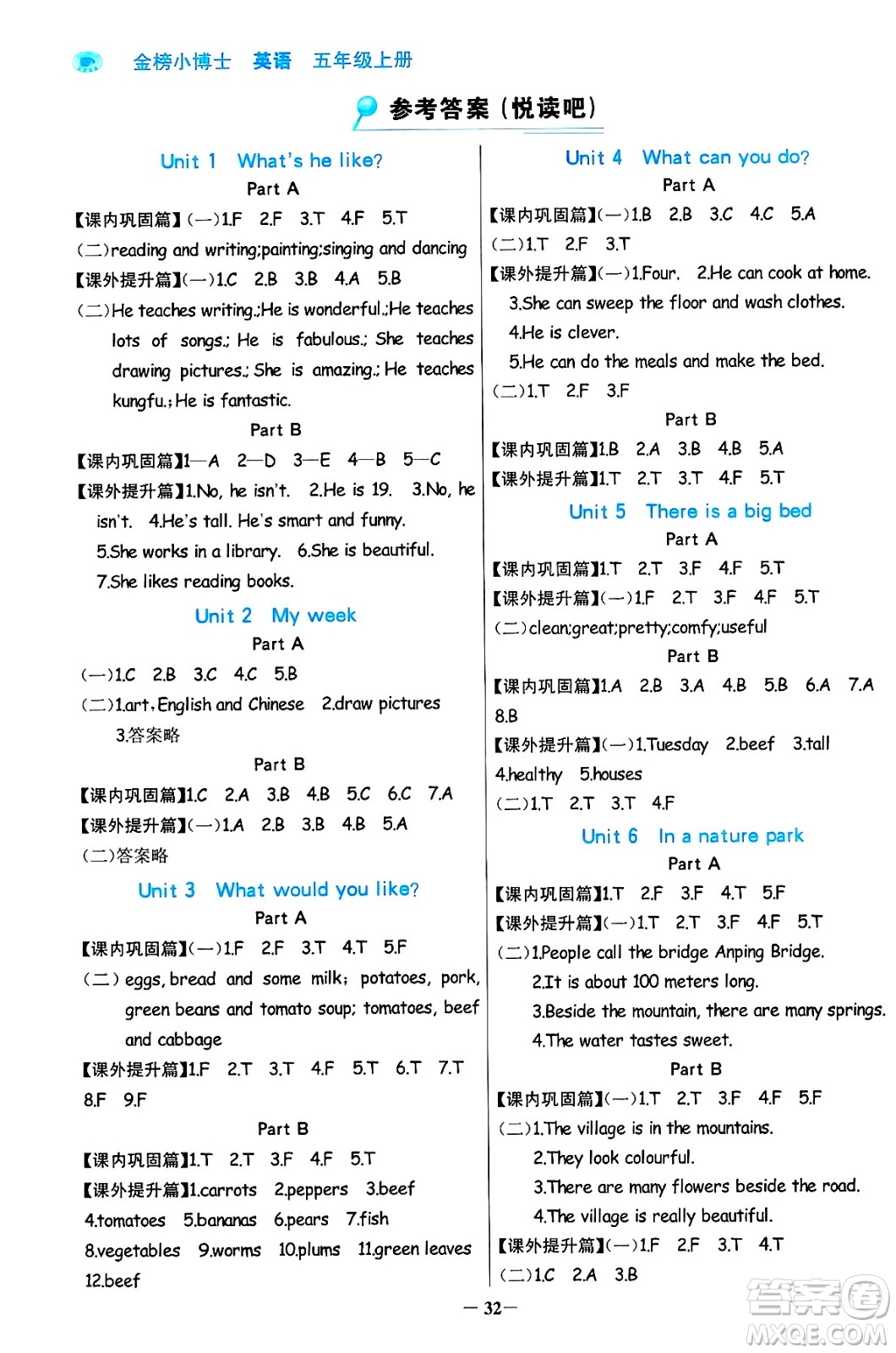 遼寧少年兒童出版社2024年秋世紀(jì)金榜金榜小博士課時提優(yōu)作業(yè)五年級英語上冊通用版三起點答案