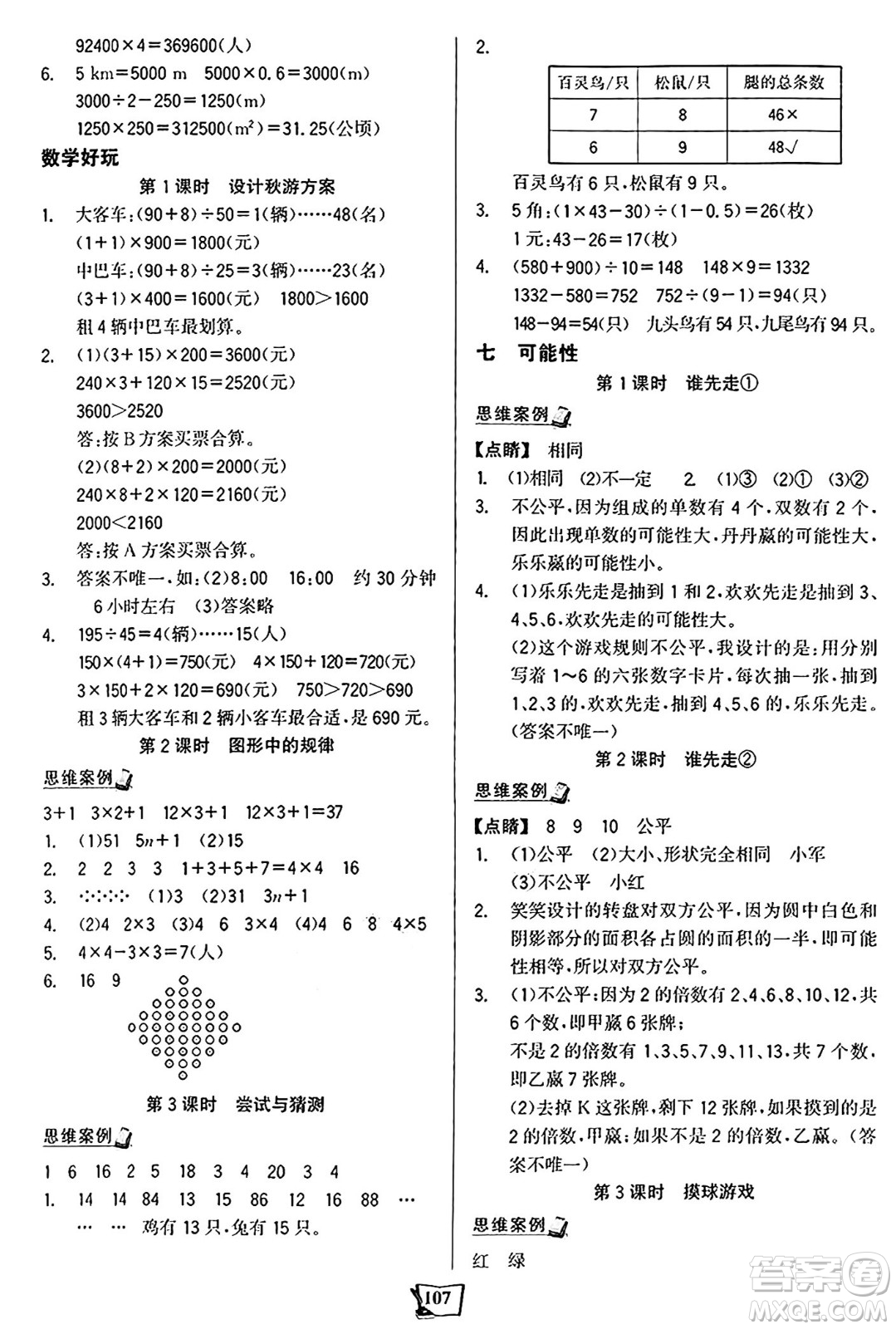 未來(lái)出版社2024年秋世紀(jì)金榜金榜小博士課時(shí)提優(yōu)作業(yè)五年級(jí)數(shù)學(xué)上冊(cè)北師大版答案