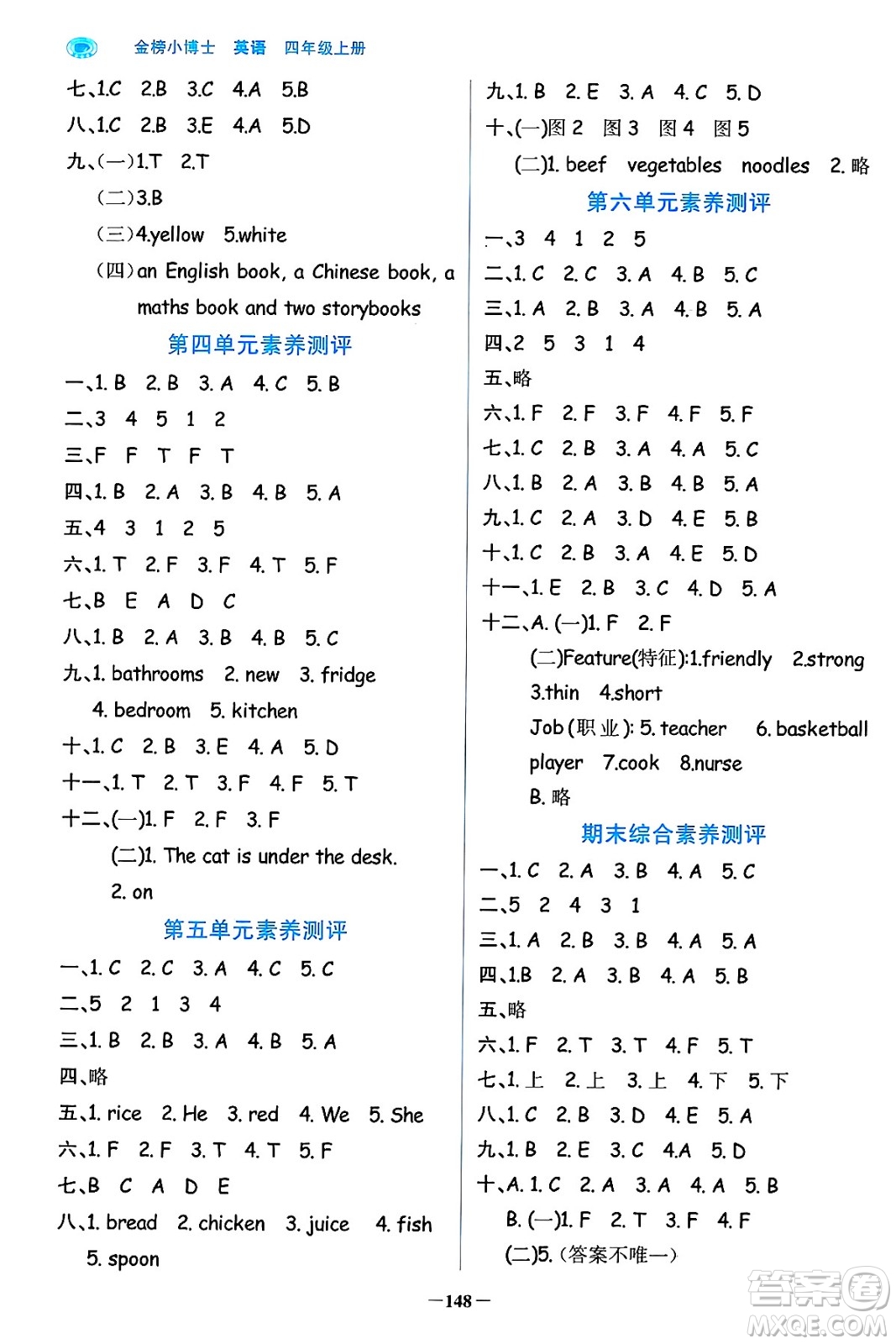 遼寧少年兒童出版社2024年秋世紀(jì)金榜金榜小博士課時(shí)提優(yōu)作業(yè)四年級(jí)英語(yǔ)上冊(cè)通用版三起點(diǎn)答案