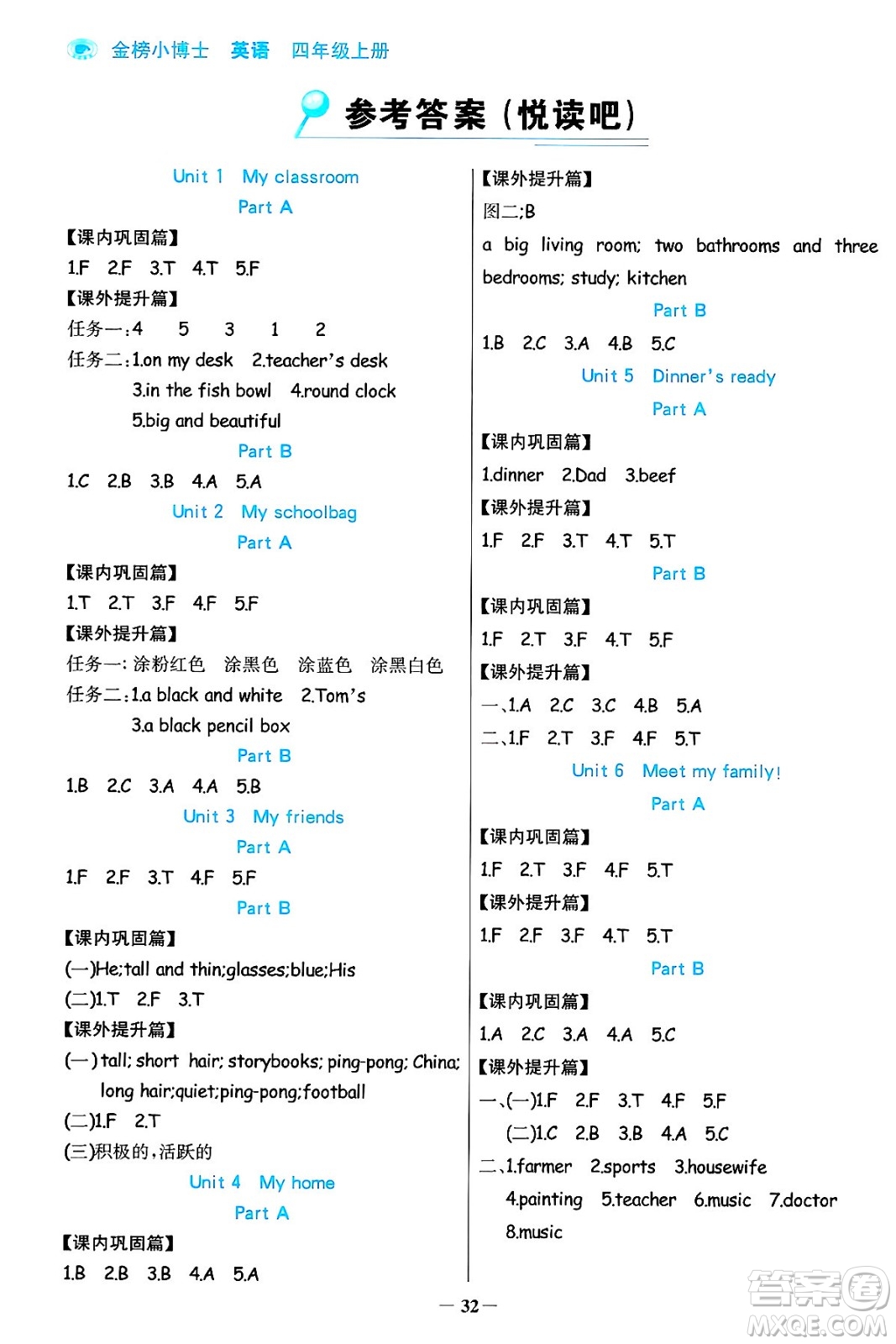 遼寧少年兒童出版社2024年秋世紀(jì)金榜金榜小博士課時(shí)提優(yōu)作業(yè)四年級(jí)英語(yǔ)上冊(cè)通用版三起點(diǎn)答案