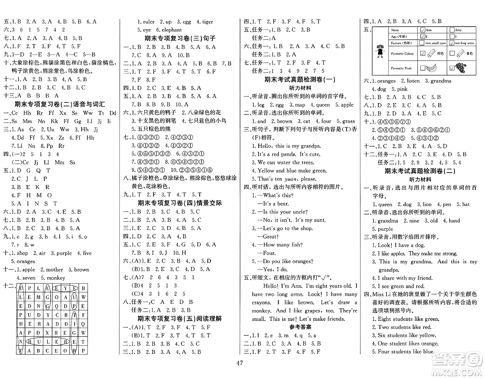 江蘇鳳凰美術(shù)出版社2024年秋廣文圖書(shū)黃岡小博士沖刺100分三年級(jí)英語(yǔ)上冊(cè)人教版答案