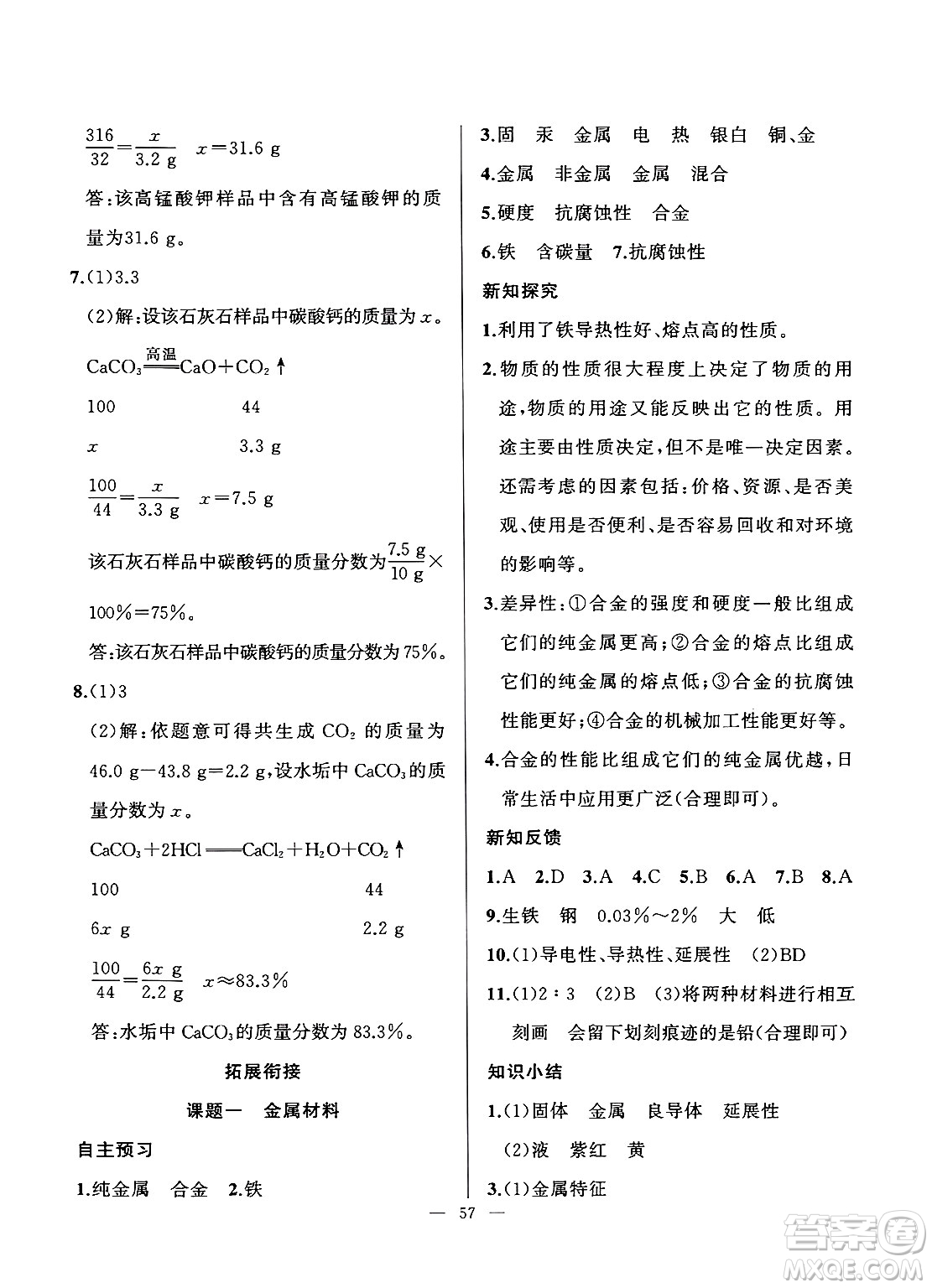 新疆青少年出版社2025年高效課堂系列寒假作業(yè)九年級(jí)化學(xué)通用版答案