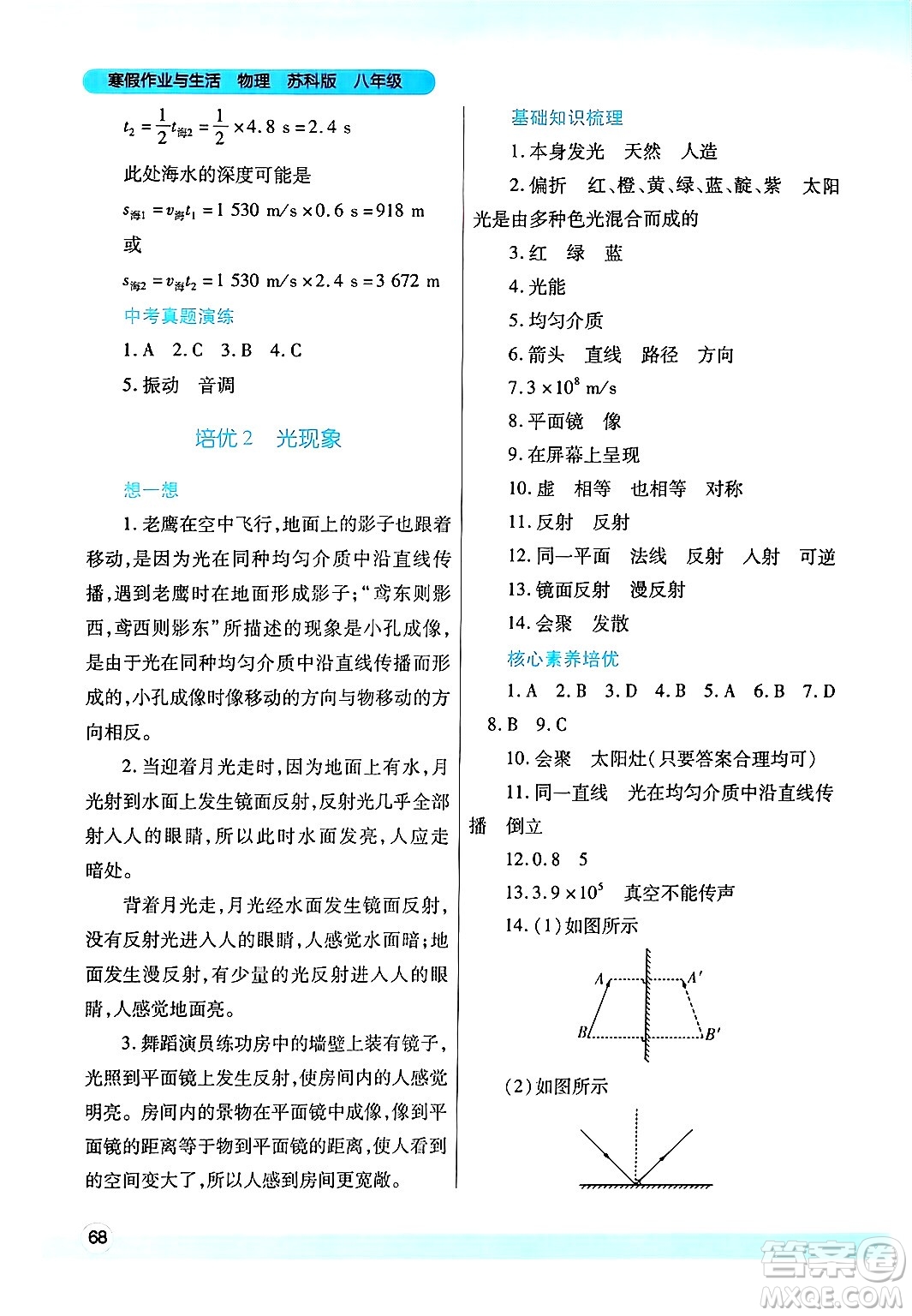 陜西師范大學(xué)出版總社有限公司2025年寒假作業(yè)與生活八年級物理蘇科版答案