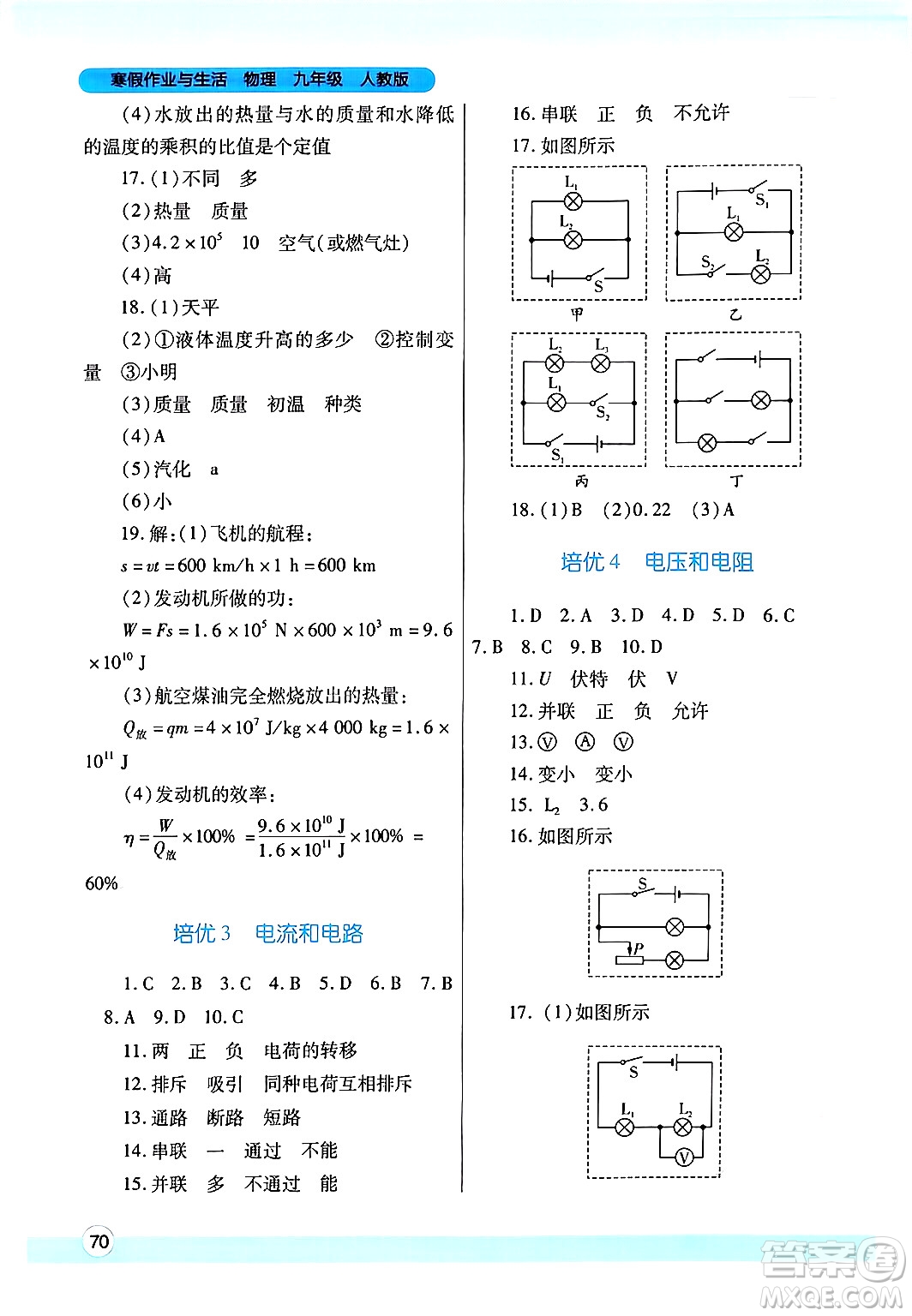 陜西師范大學(xué)出版總社有限公司2025年寒假作業(yè)與生活九年級(jí)物理人教版答案