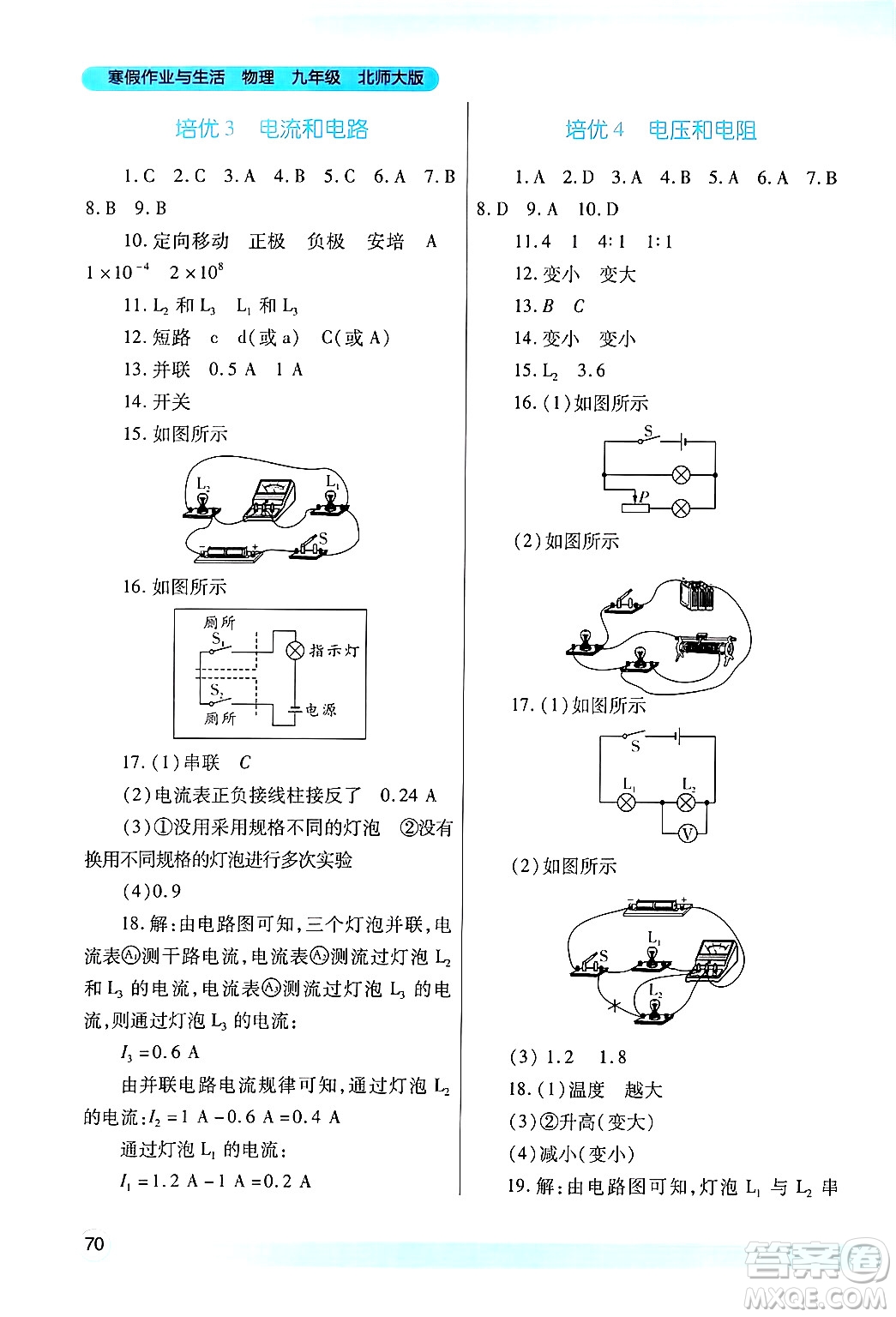 陜西師范大學(xué)出版總社有限公司2025年寒假作業(yè)與生活九年級物理北師大版答案