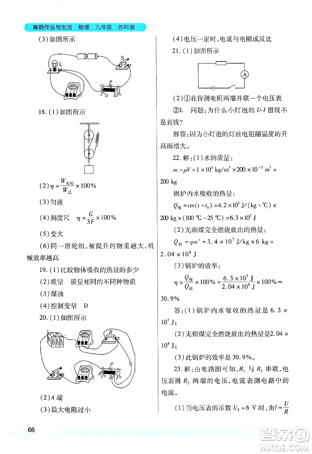 陜西師范大學(xué)出版總社有限公司2025年寒假作業(yè)與生活九年級(jí)物理蘇科版答案